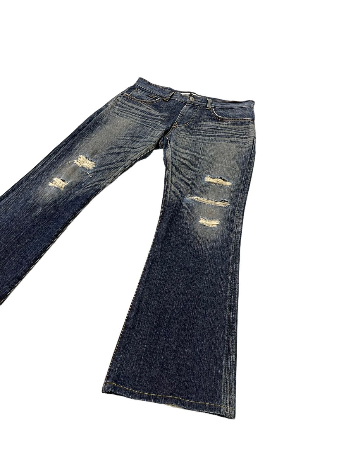 Japanese Brand Flare Jeans Edwin Japan Thrashed Distress Boot Cut 6🟦2 Size US 34 / EU 50 - 3 Thumbnail