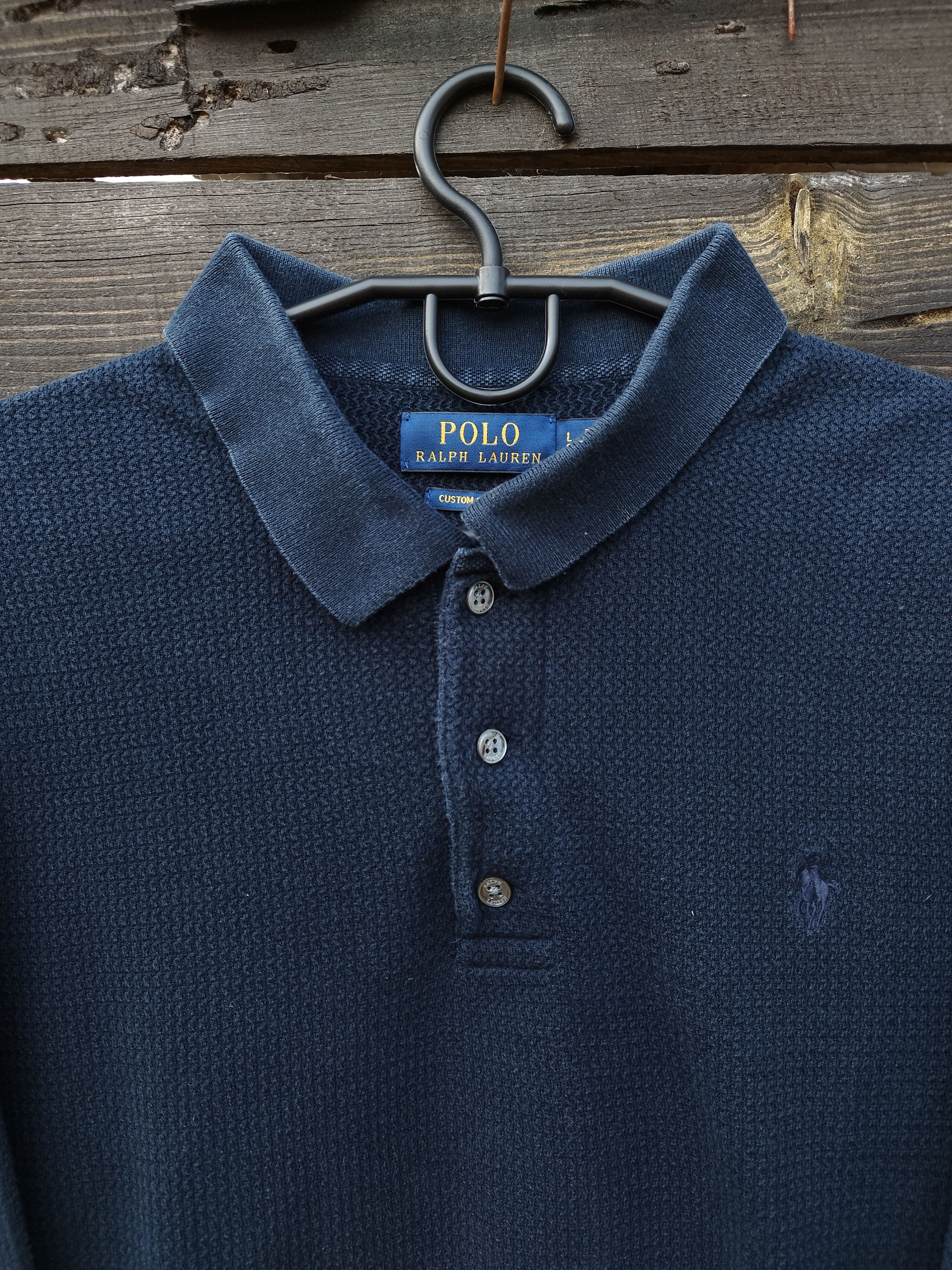 Polo Ralph Lauren Polo Ralph Lauren Navy Textured Knit Long Sleeve Polo Size US L / EU 52-54 / 3 - 4 Thumbnail