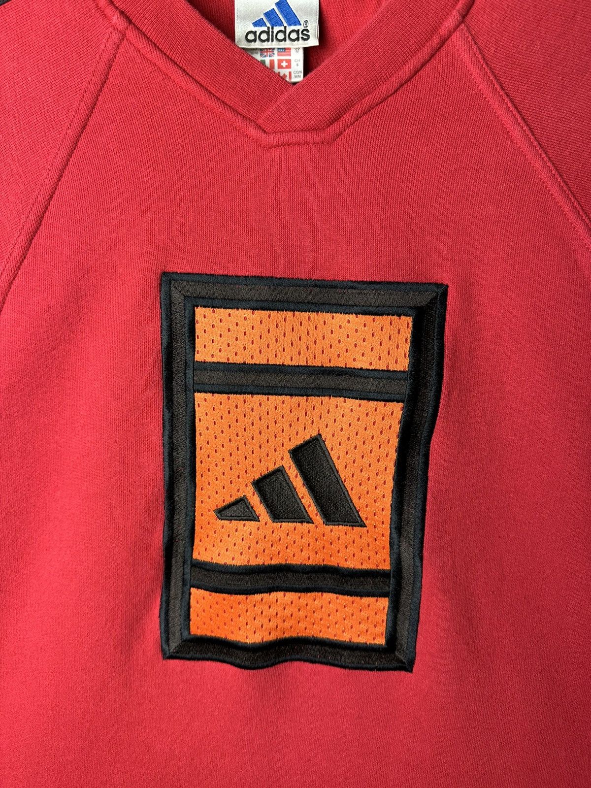 Adidas × Vintage Adidas Vintage Cotton Big Logo V Neck Sweatshirt Size M Size US M / EU 48-50 / 2 - 2 Thumbnail