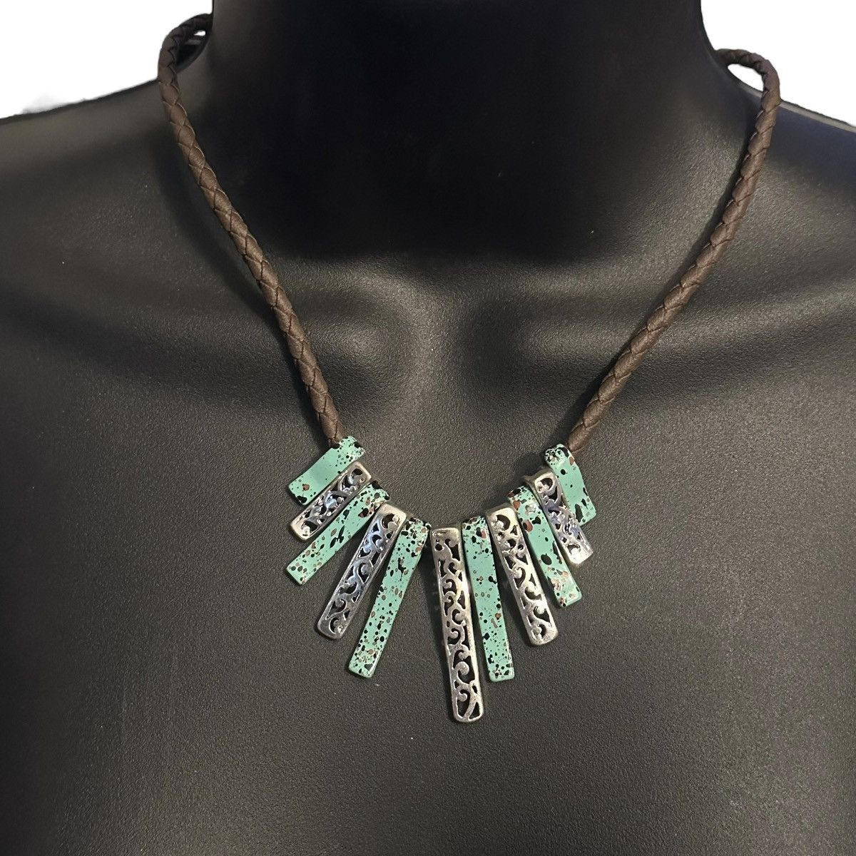 Other Turquoise and silver leather cord bib necklace & earrings Size ONE SIZE - 1 Thumbnail