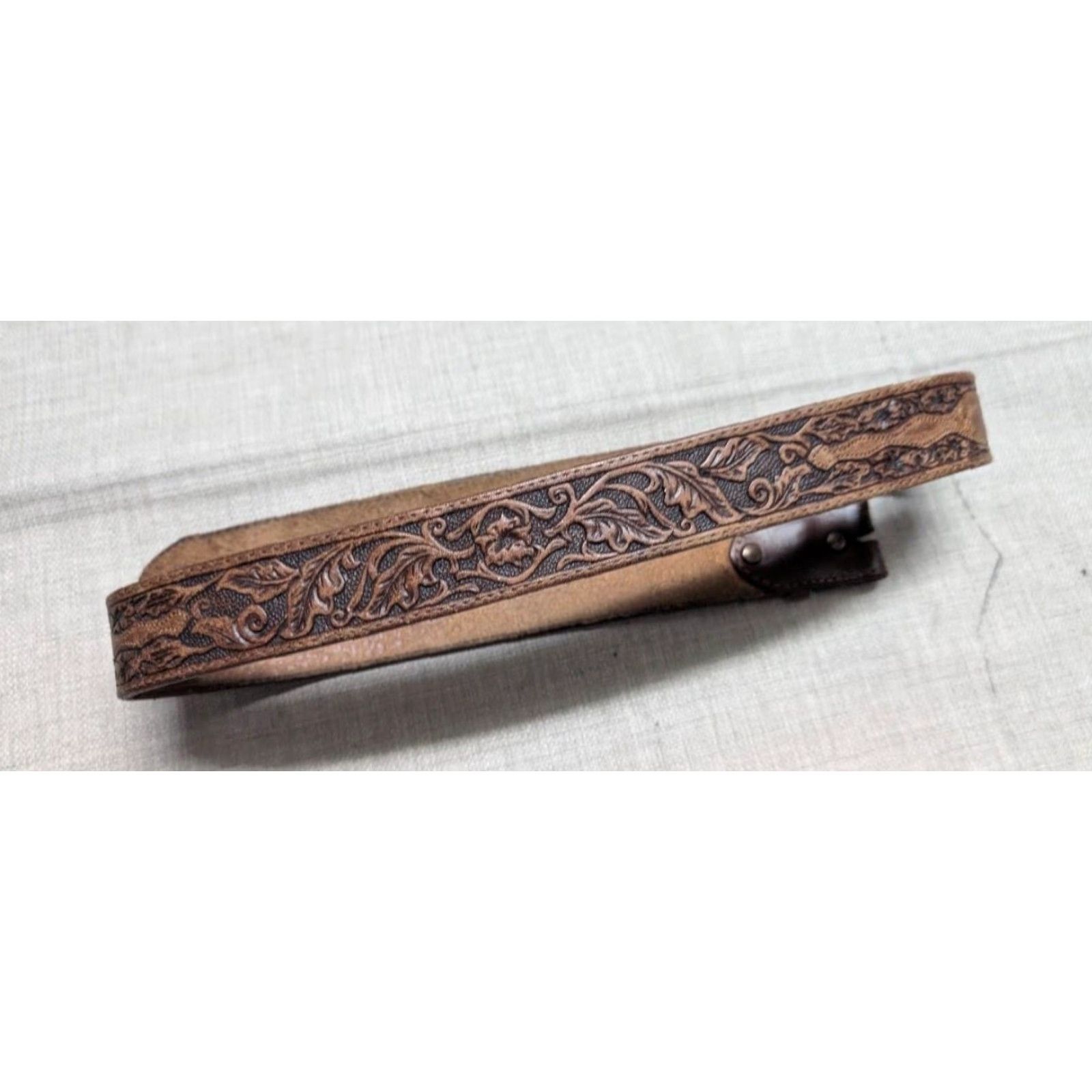 Vintage VINTAGE Silver Creek belt Tooled Western belt Men 36 brown leather cowhide full grain 1-1/2" width Belt Womens Mens Size 36 - 4 Thumbnail