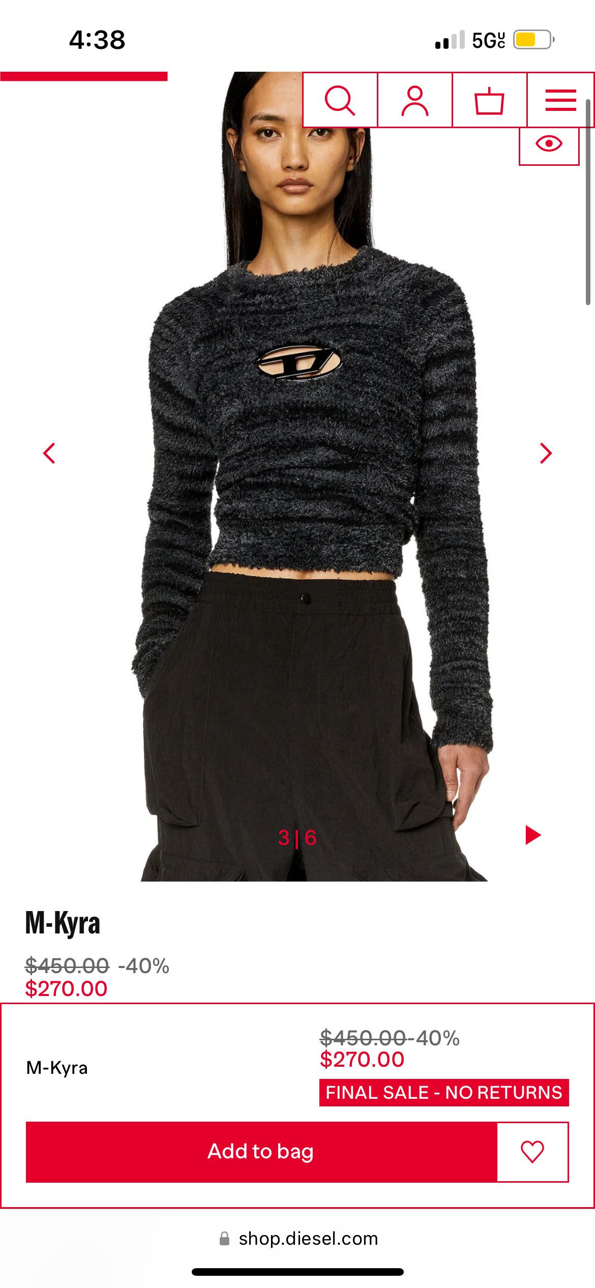 image of Diesel M-Kyra in Black, Women's (Size Medium)