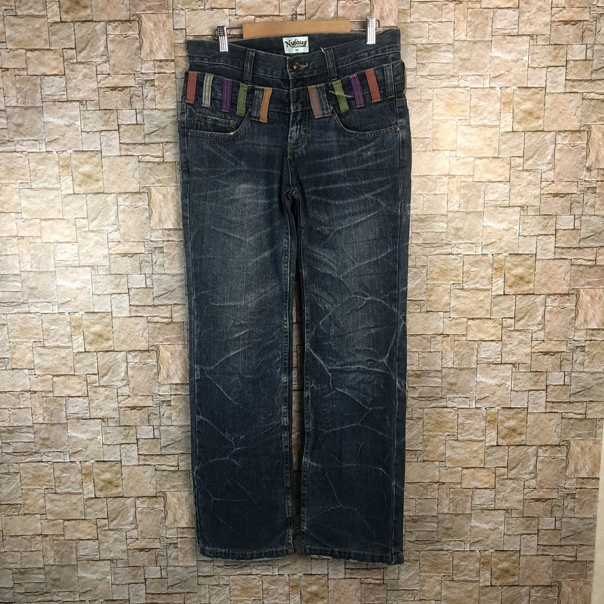 DL Nylaus Blue Double Waist streetwear Denim Pants #A116