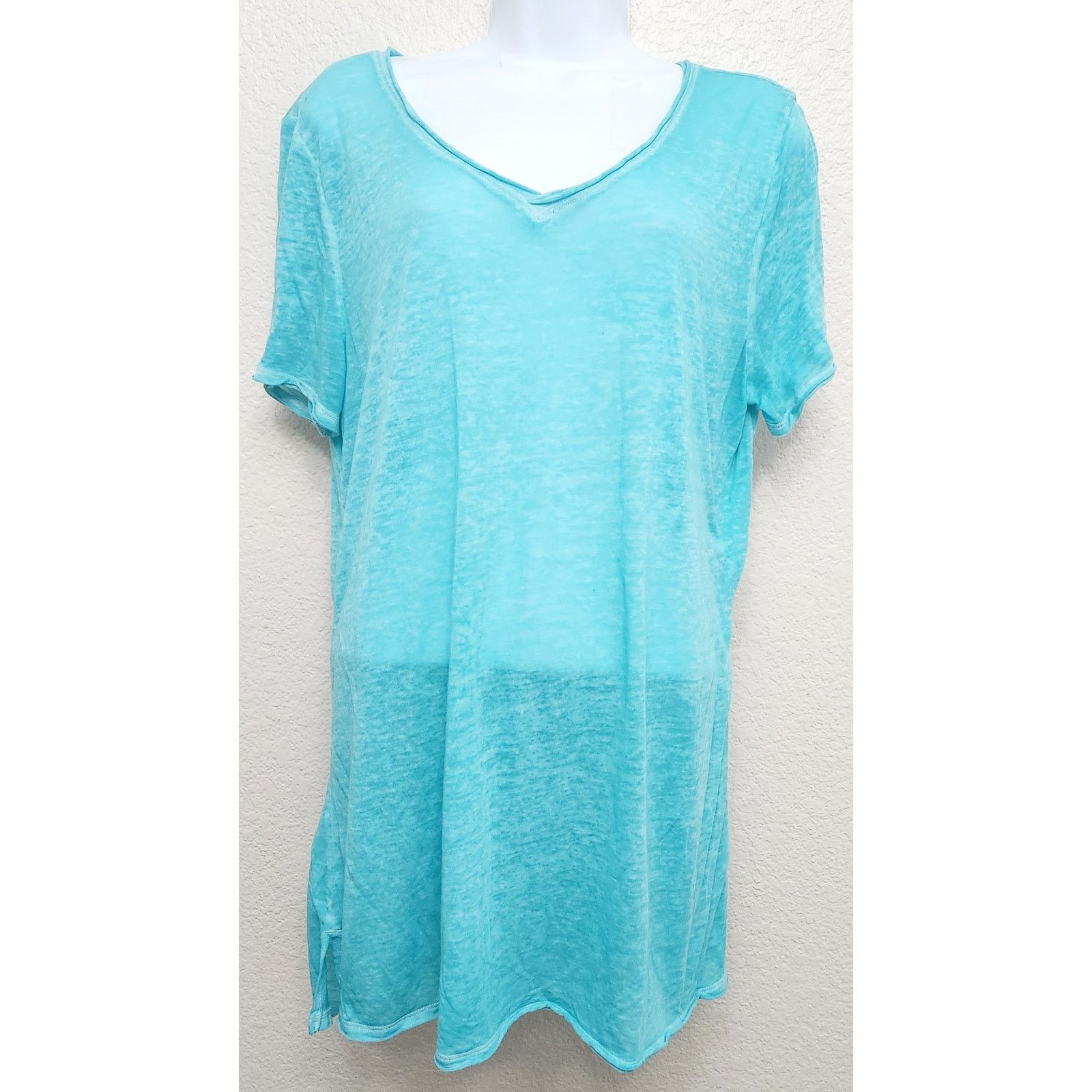 Other Time And Tru Teal Blue Heathered V Neck Top L Lightweight Size L / US 10 / IT 46 - 1 Thumbnail