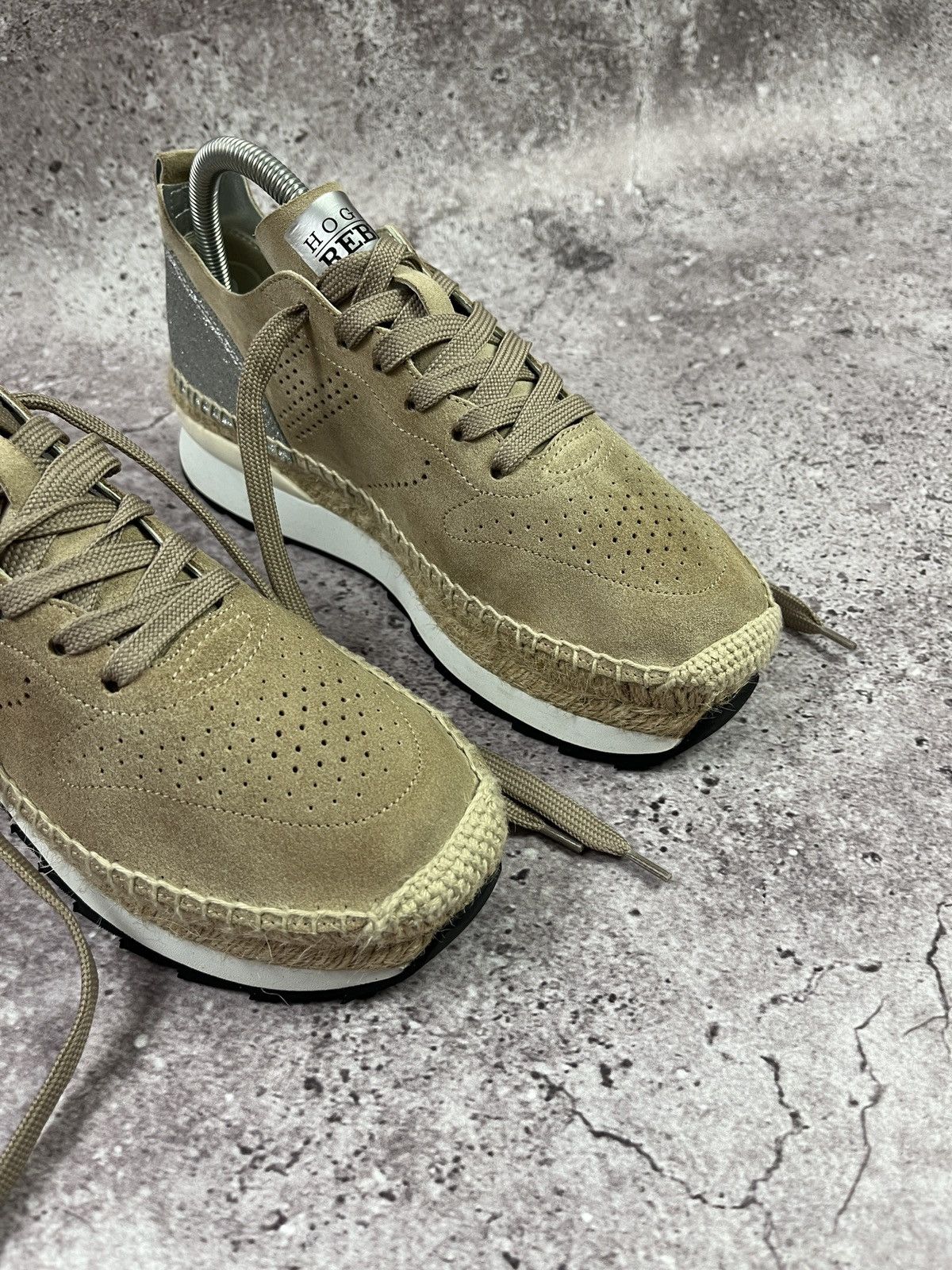 Hogan Hogan Rebel Beige Suede Espadrille Platform Sneakers Luxury Size US 8 / IT 38 - 3 Thumbnail