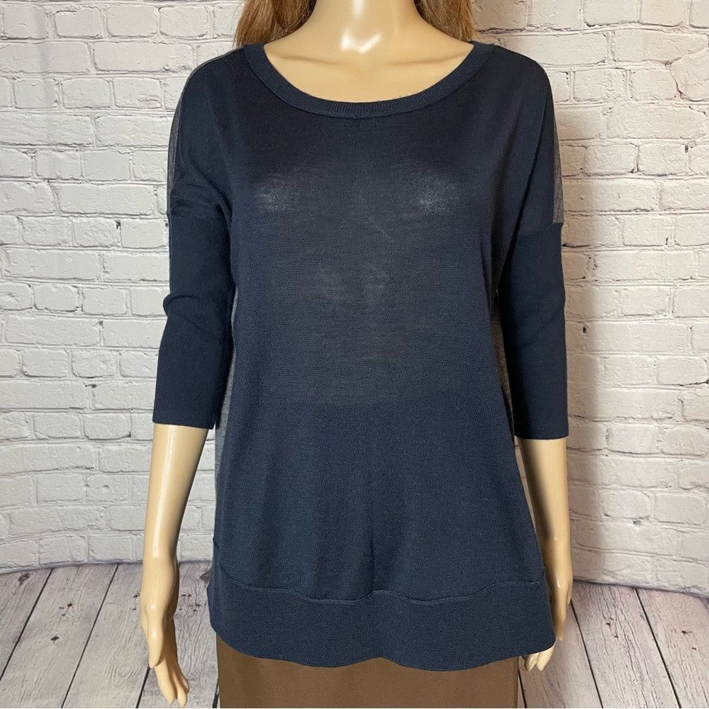 Loft Ann Taylor Loft Wool Blend Colorblock Navy Grey Sweater Siz Size S / US 4 / IT 40 - 2 Thumbnail