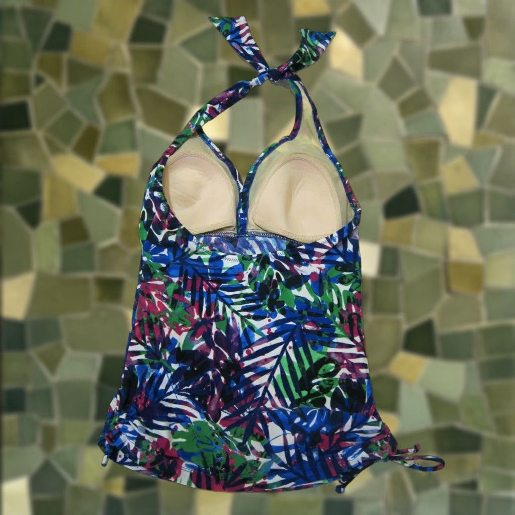 Vintage Relativity Hawaiian Floral Padded Halter Tankini Swim Top Size 8 Women Pink Green Blue Size M / US 6-8 / IT 42-44 - 1 Thumbnail