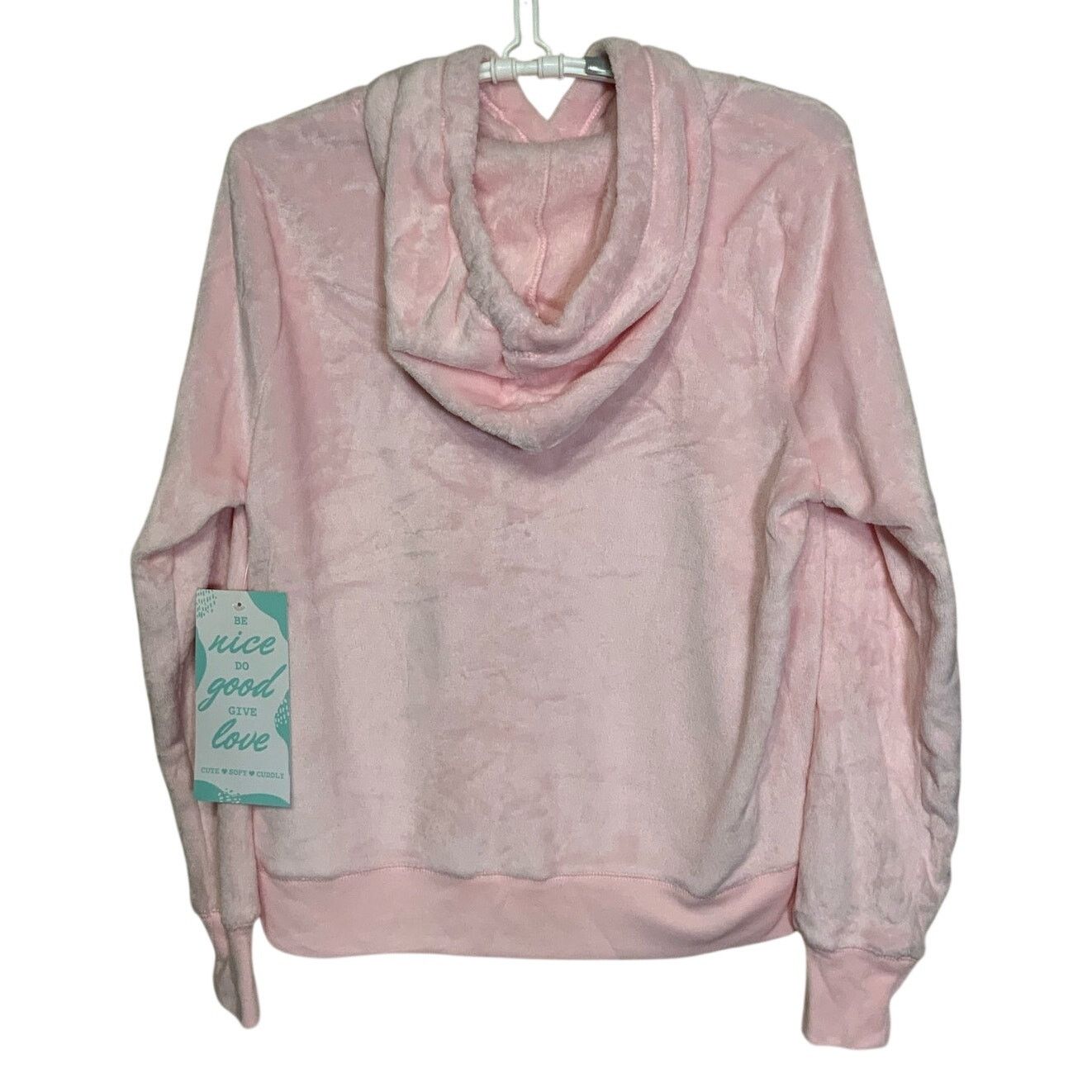Unknown London Fifth Sun "Choose Happy" Pink Plush Hoodie Womens Size L NWT Size L / US 10 / IT 46 - 3 Thumbnail