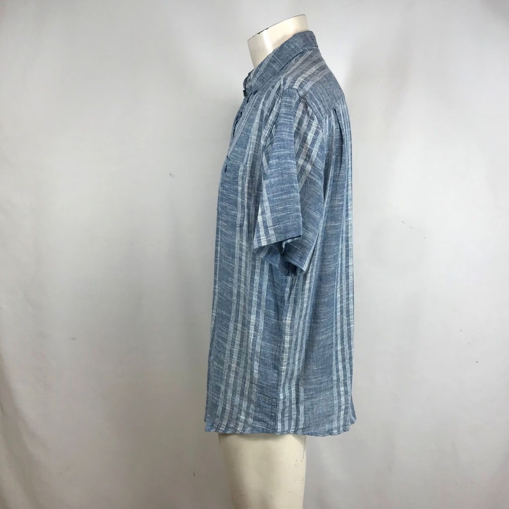 Weatherproof Weatherproof Vintage Shirt, Striped, Linen Blend, Short Sleeve, Button-Down, Blue White, Men, M Size US M / EU 48-50 / 2 - 6 Thumbnail
