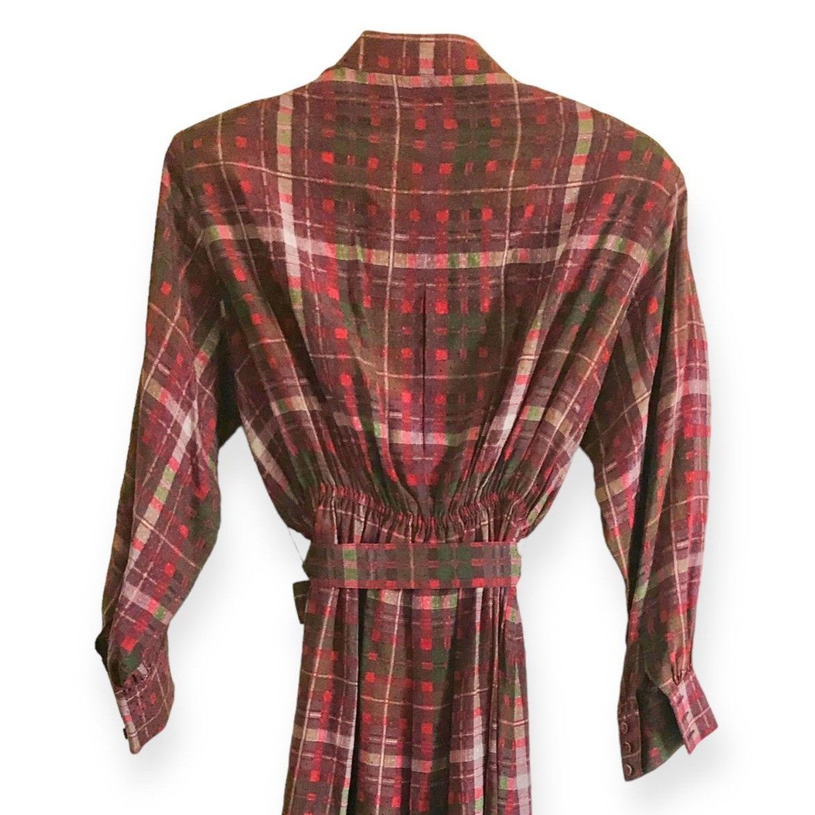 Other 1980s Christian Aujard Plaid Silk Midi Dress Made in Italy Size S / US 4 / IT 40 - 9 Thumbnail