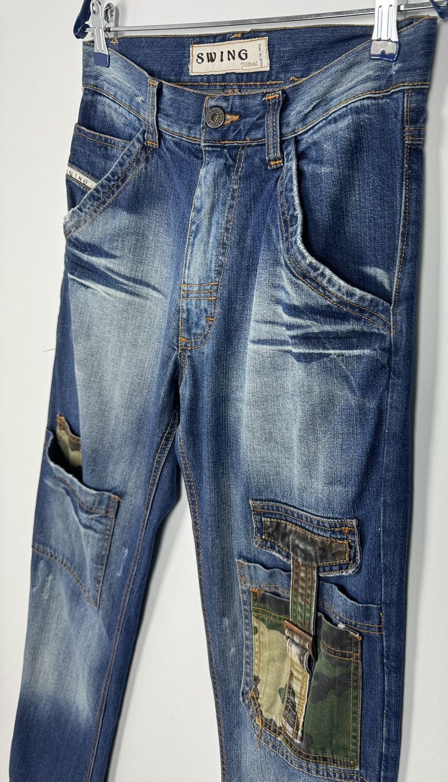 Vintage Japanese Style Camo Patched Distressed Denim Jeans Size US 29 - 4 Thumbnail