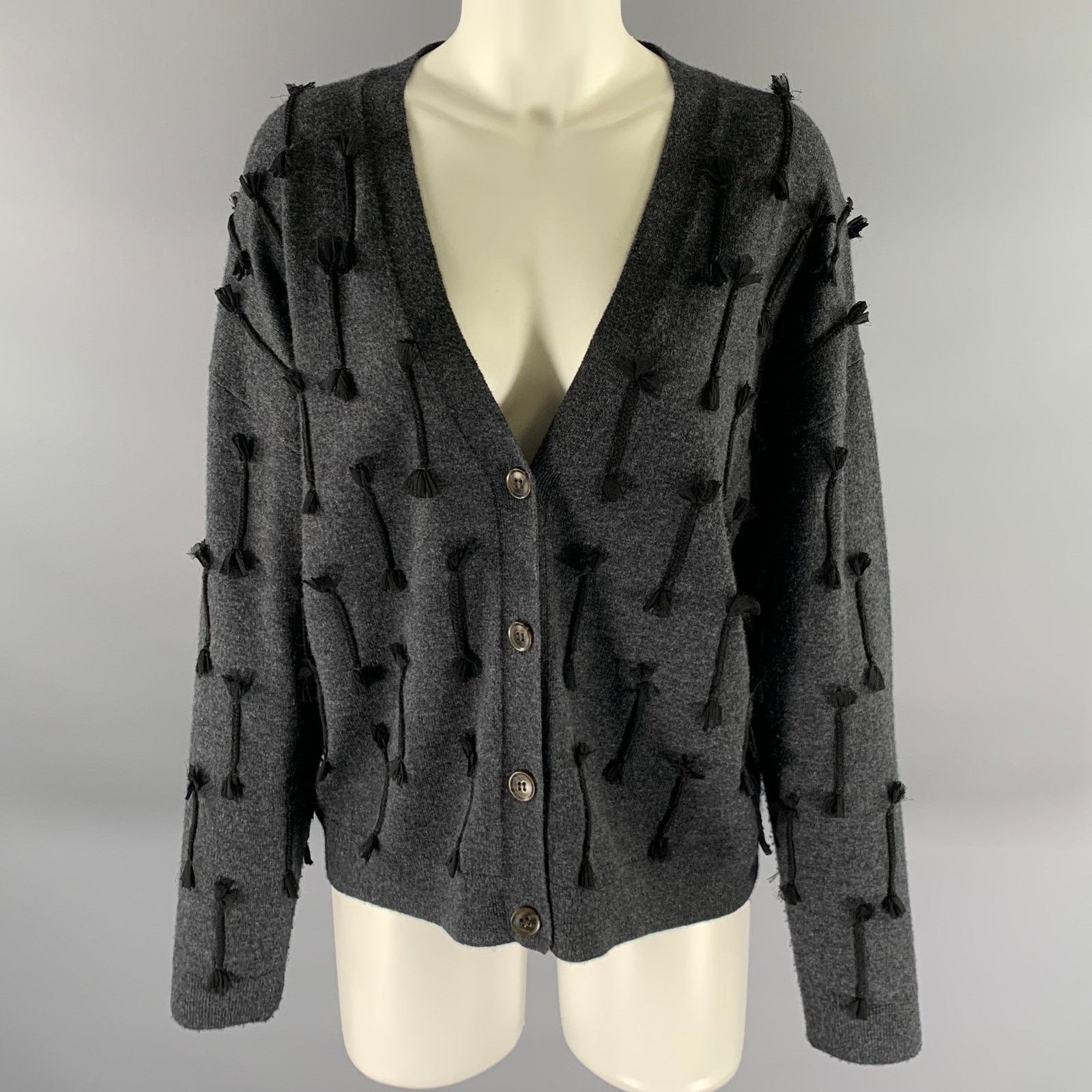 Jason Wu JASON WU Size M Grey Black Wool Tassel Cardigan Size M / US 6-8 / IT 42-44 - 1 Thumbnail