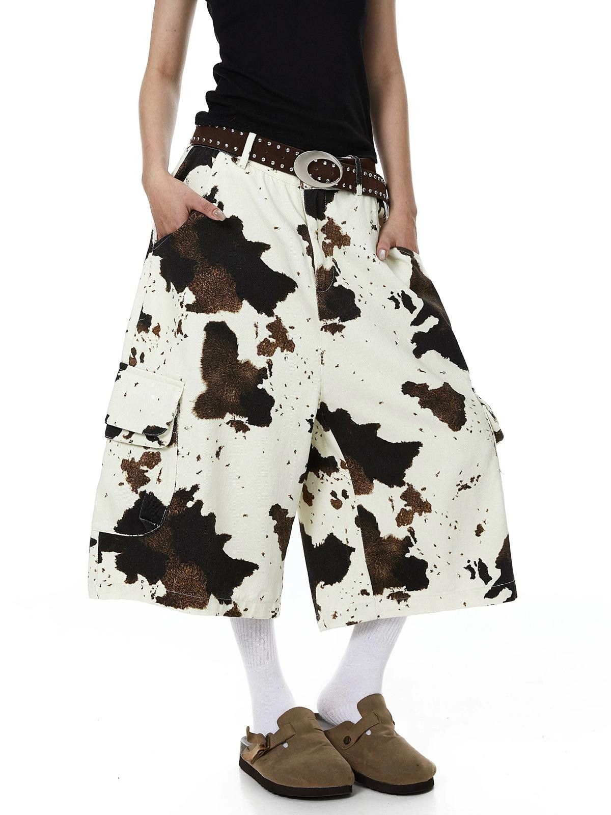 Other Cow-Print Camo Curved 7/8 Wide-Leg Jorts Shorts Size US 30 / EU 46 - 6 Thumbnail