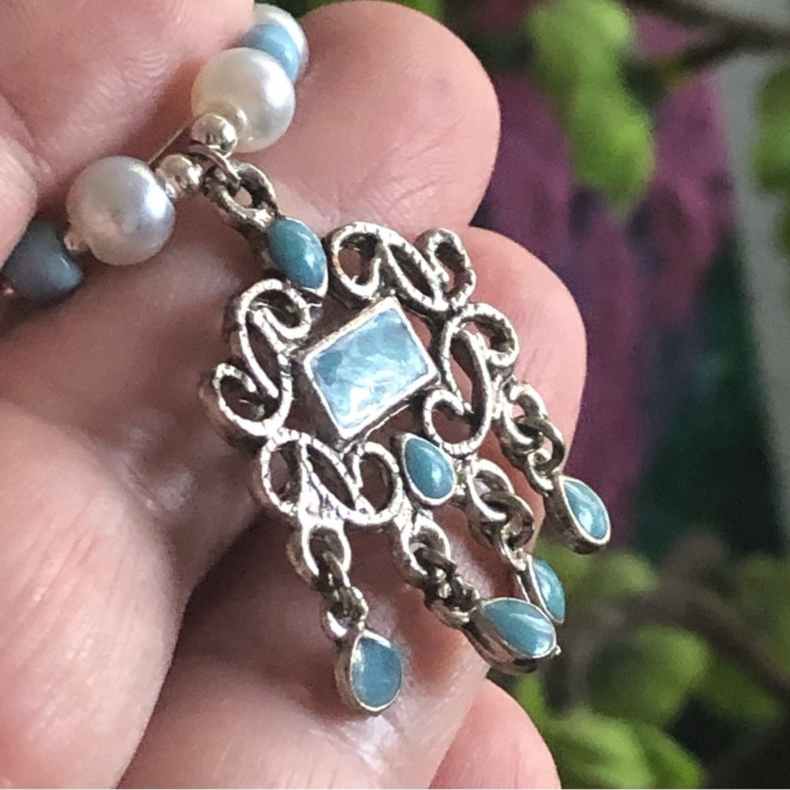 Handmade Handcrafted repurpose turquoise enamel Pearl necklace Size ONE SIZE - 10 Thumbnail