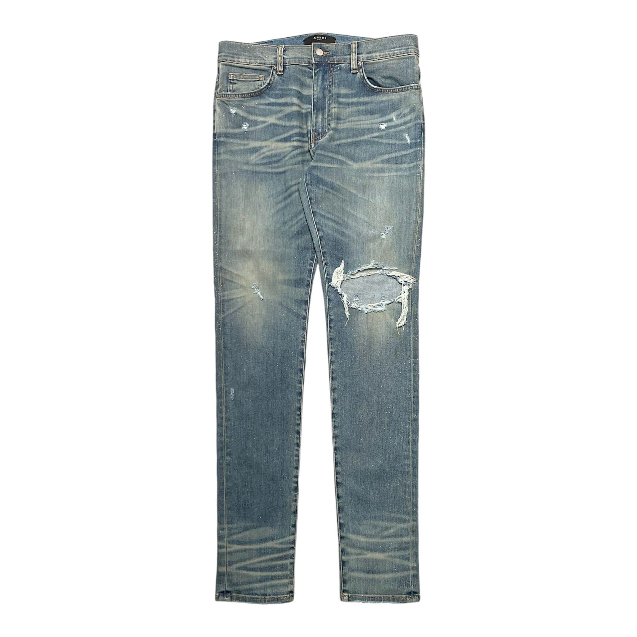 Amiri Silver Glitter Broken Track Jeans Dirty Indigo