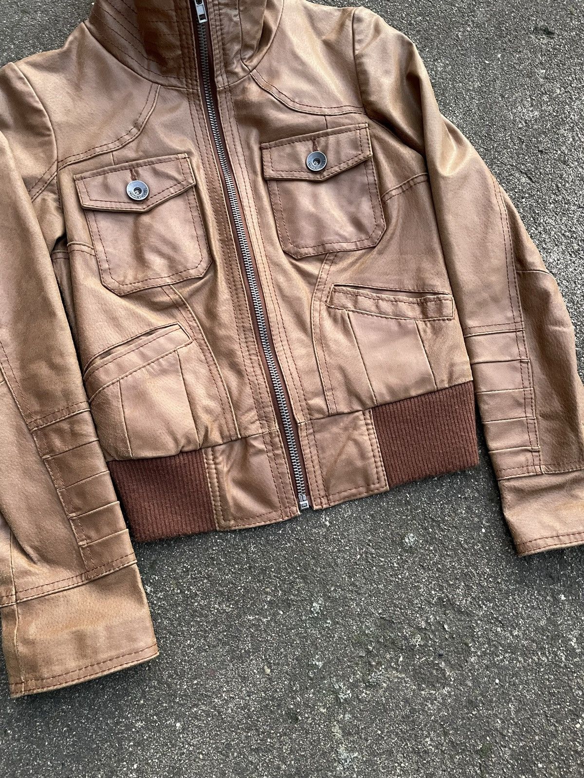Vintage Washed Brown Retro 90s Genuine Real Leater Bomber Punk Rock Size S / US 4 / IT 40 - 5 Thumbnail