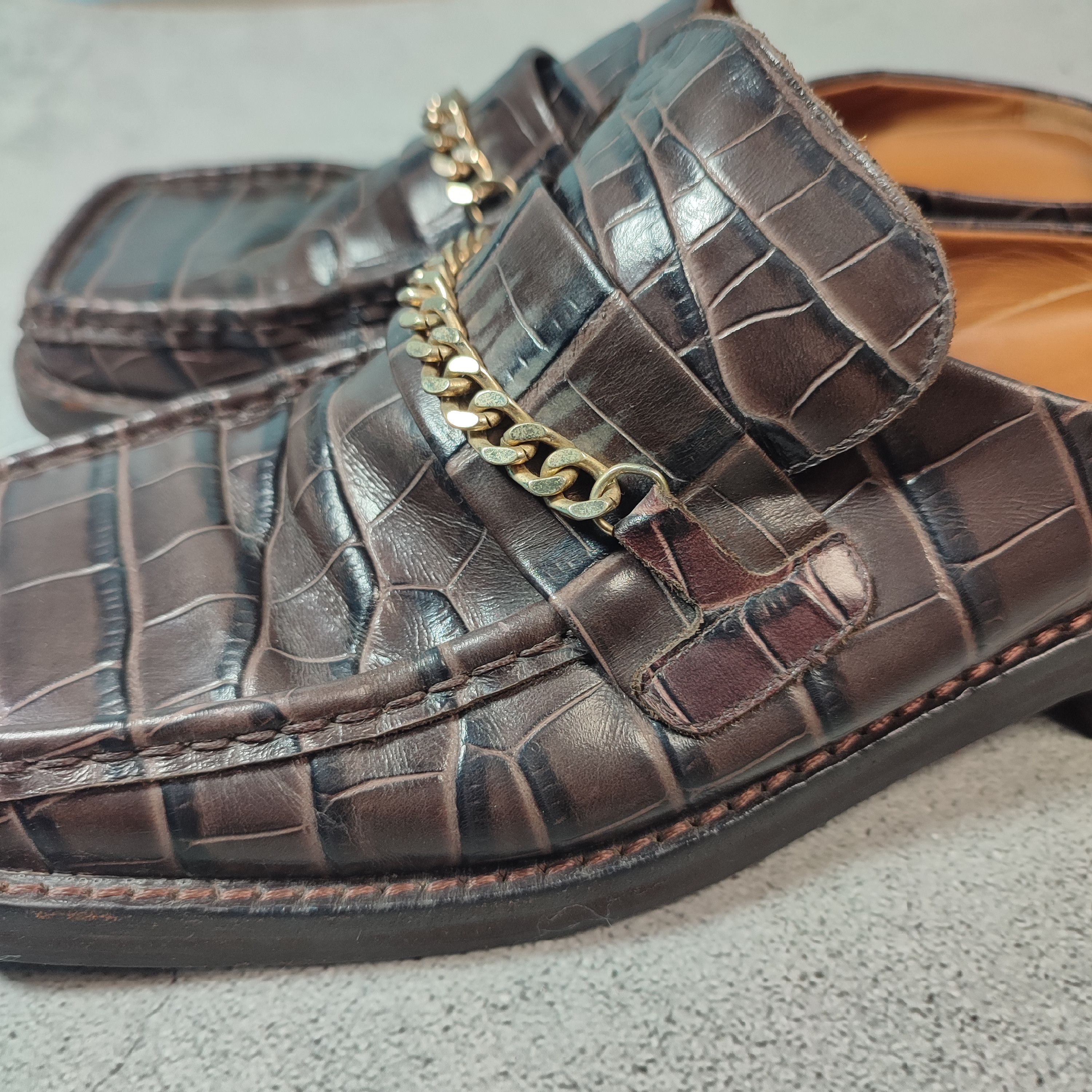 Martine Rose Martine Rose square toe croc leather / Cuban chain Mules Size US 7 / IT 37 - 8 Thumbnail