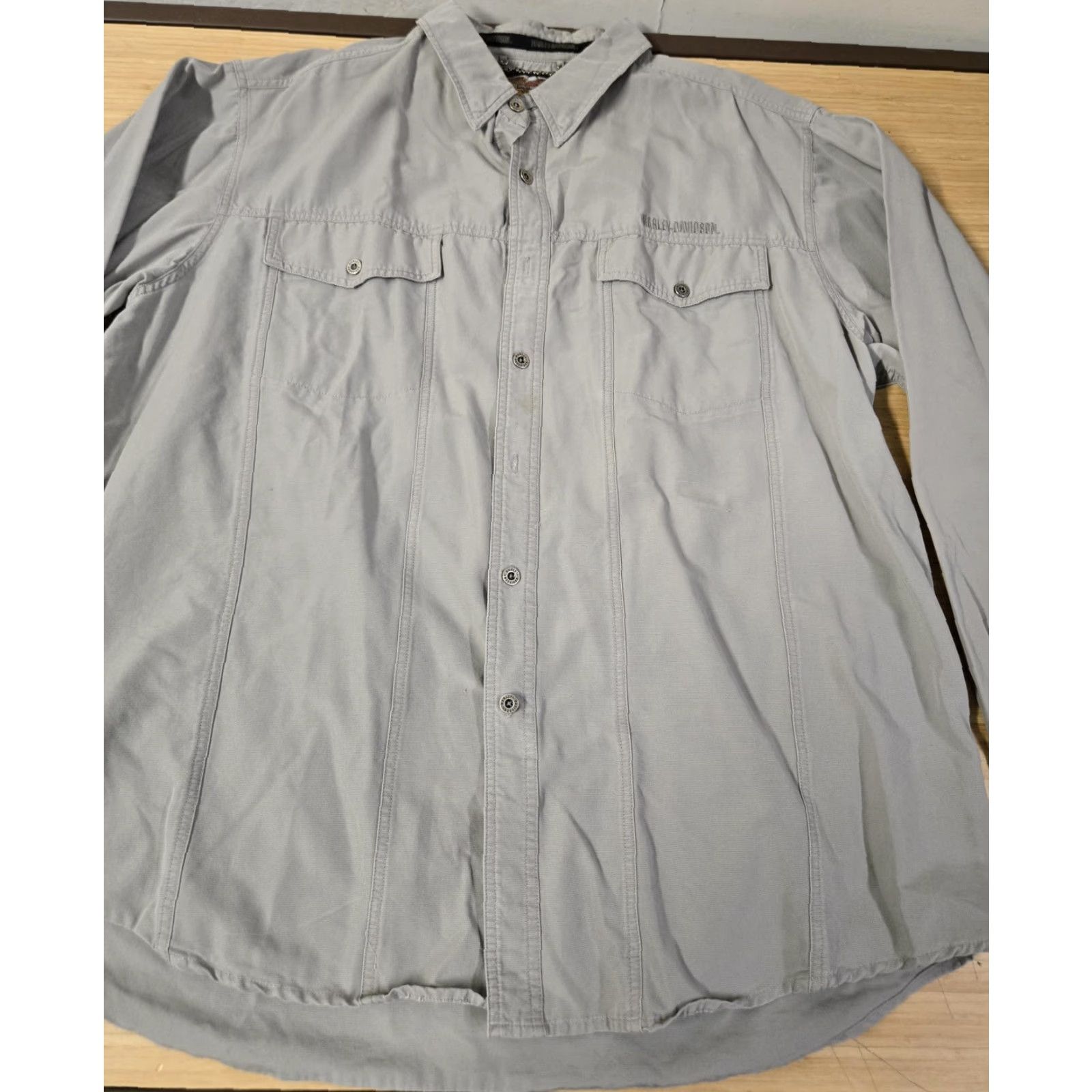 Harley Davidson Harley-Davidson Shirt 2XL Mens Gray Button Up Long Sleeve Logo Pocket Casual Size US XXL / EU 58 / 5 - 3 Thumbnail