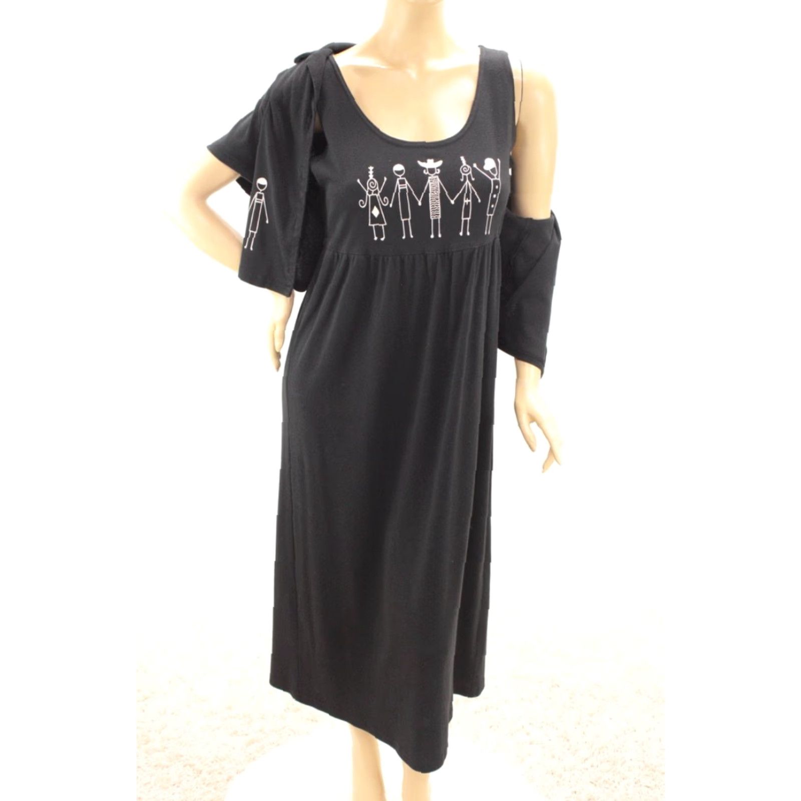 Vintage California Concepts Maxi Dress Bolero Cardigan Set Women's 12 Black Art Graphic Vintage Dress Maxi Set Women Size XL / US 12-14 / IT 48-50 - 5 Thumbnail