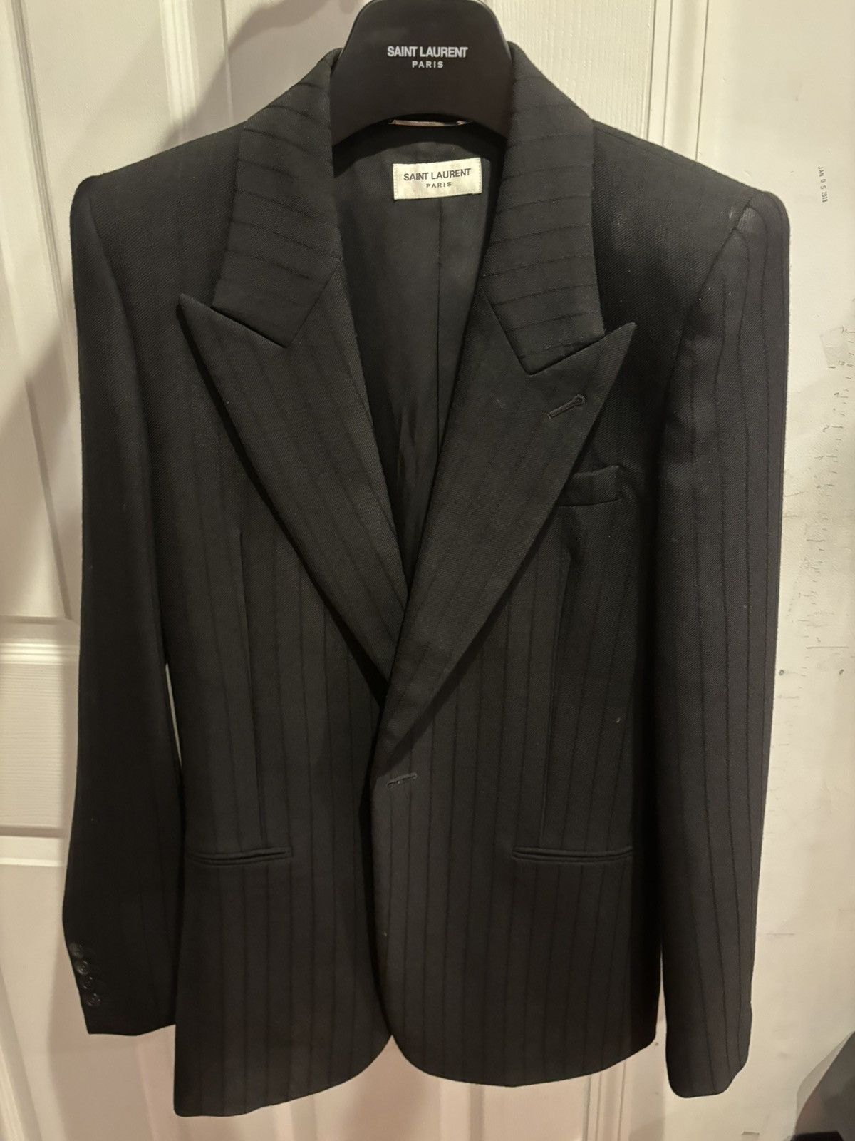 Saint Laurent Paris Saint Laurent Wool Blazer Black 2023 RRP $3,200 Size 34R - 1 Thumbnail