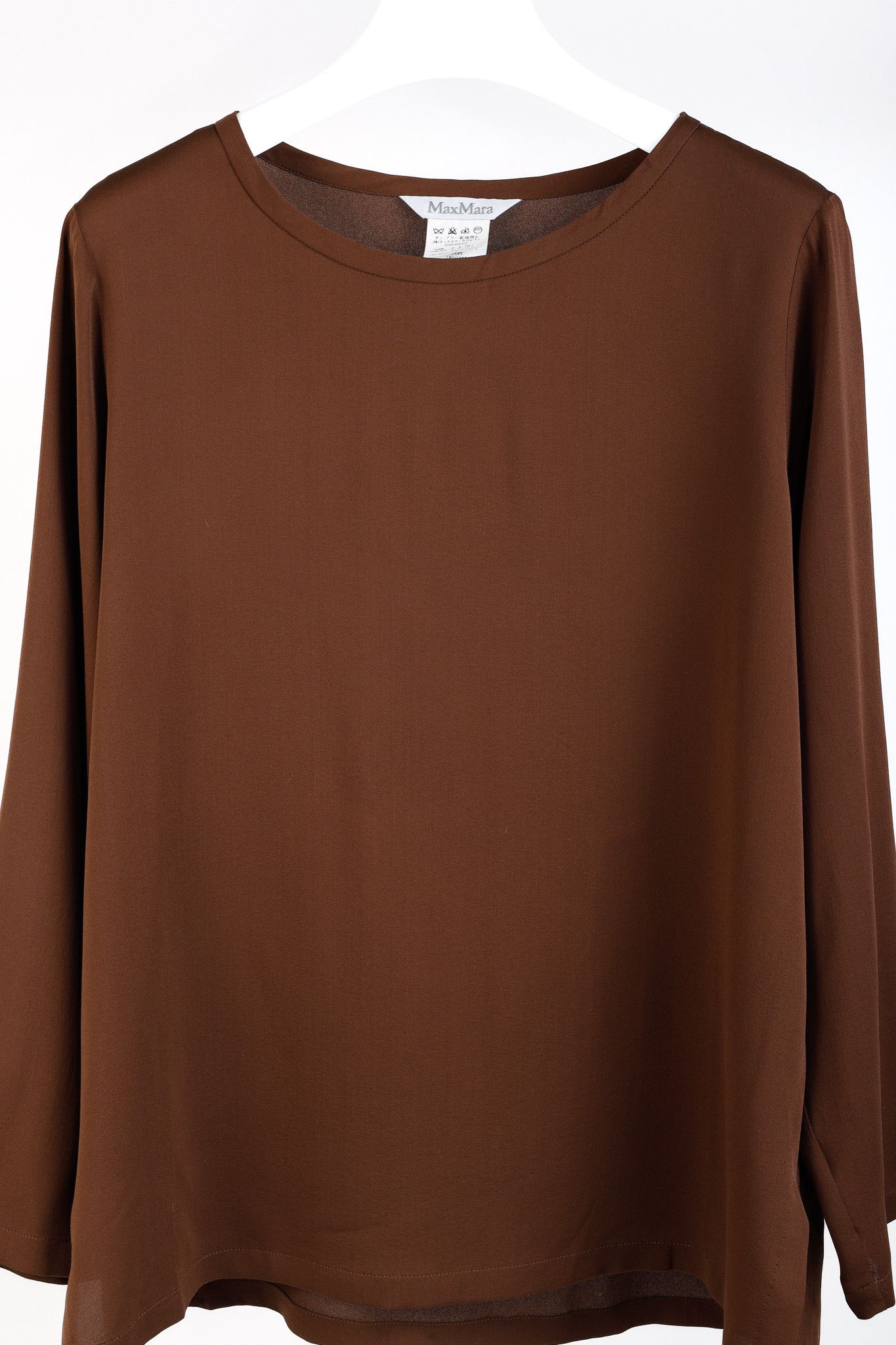 Max Mara Max Mara Brown Silk Long-Sleeve Blouse Size L / US 10 / IT 46 - 3 Thumbnail
