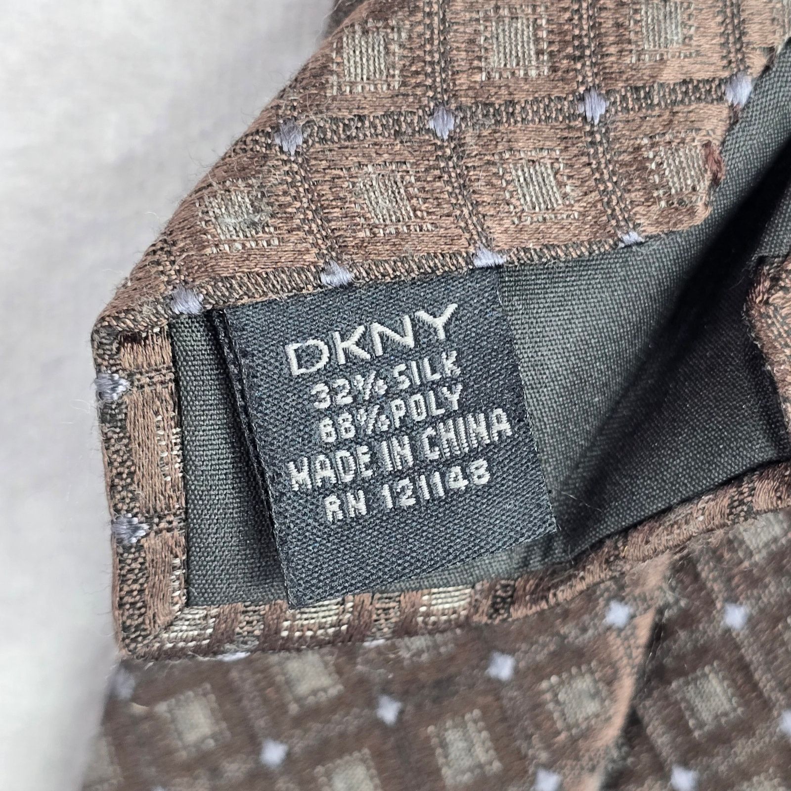DKNY DKNY Brown Gray Stripe Repp 32% Silk 68% Poly Men's Neck Tie Size 30 - 5 Thumbnail