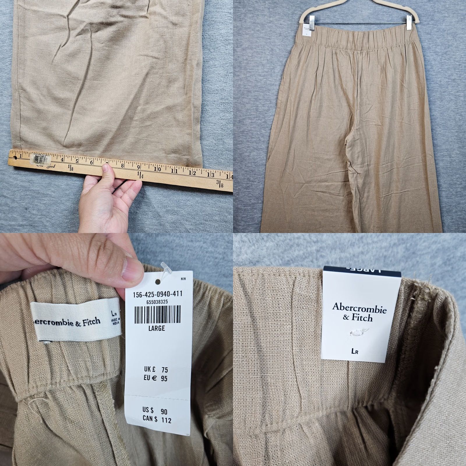 Abercrombie & Fitch Abercrombie & Fitch Women's Linen Cotton Blend Wide Leg Pleated Pants L NEW Size 36" / US 14 / IT 50 - 8 Thumbnail