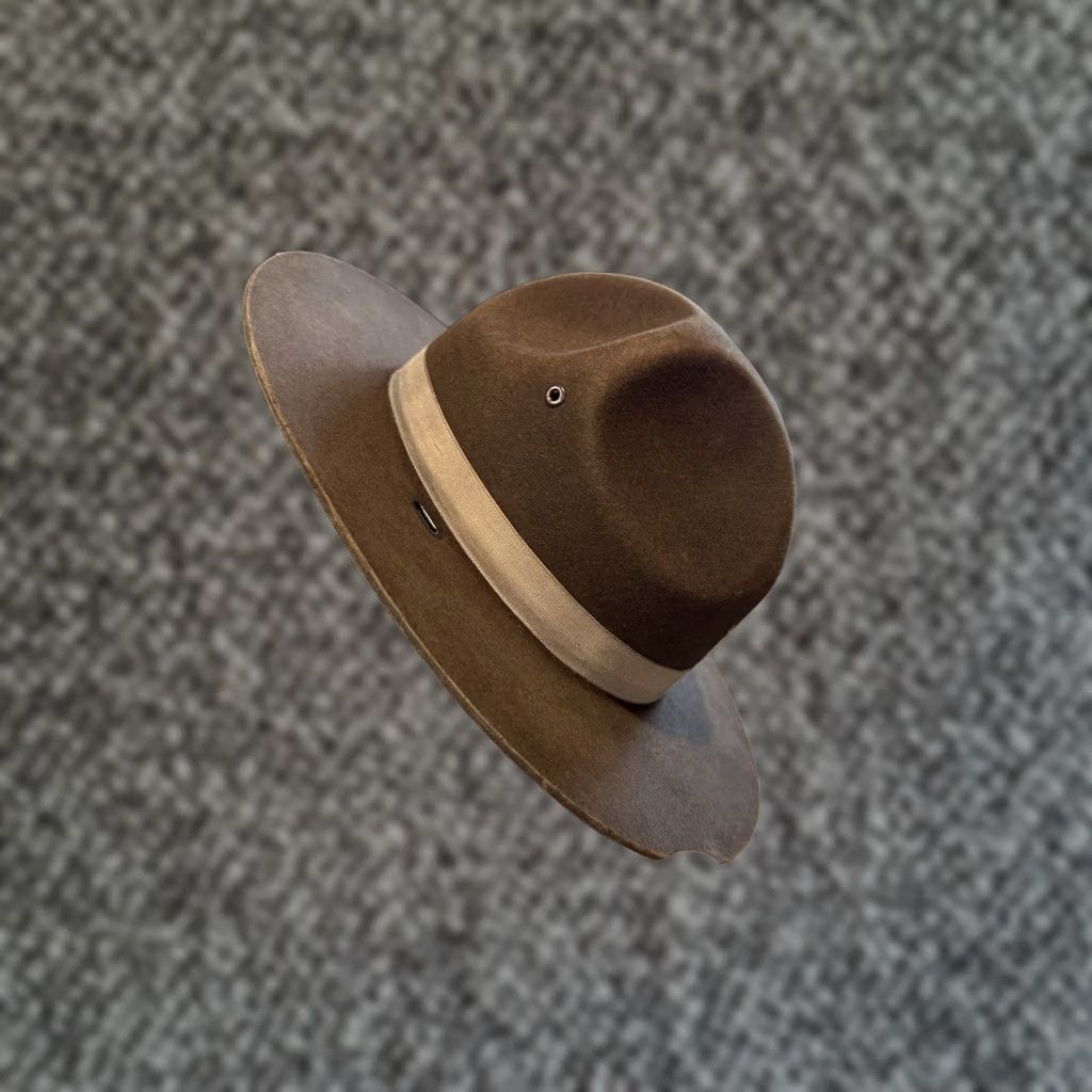 FELT VINTAGE Stratton Self Forming Drill Sergeant Instructor Wool Felt Hat 7 1/8 USA Size ONE SIZE - 1 Thumbnail