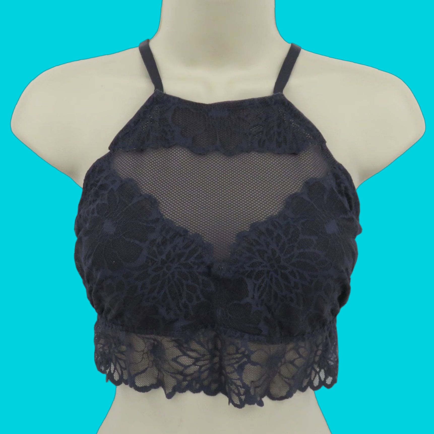 Victoria's Secret PINK Victoria's Secret Bralette Women Large Lace Wireless Unlined Blue Gray Size ONE SIZE - 1 Thumbnail
