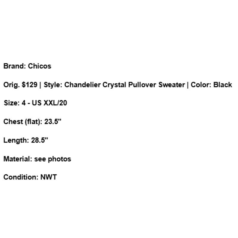 Chicos NWT Chicos Sweater Black Chandelier Crystal Embellished XXL Size 3XL / US 20-22 - 8 Thumbnail