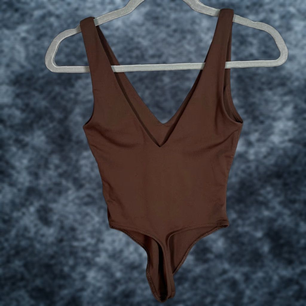 Vintage Babaton Bodysuit Size XS Brown Nylon Blend V-Neck Womens Size XS / US 0-2 / IT 36-38 - 1 Thumbnail