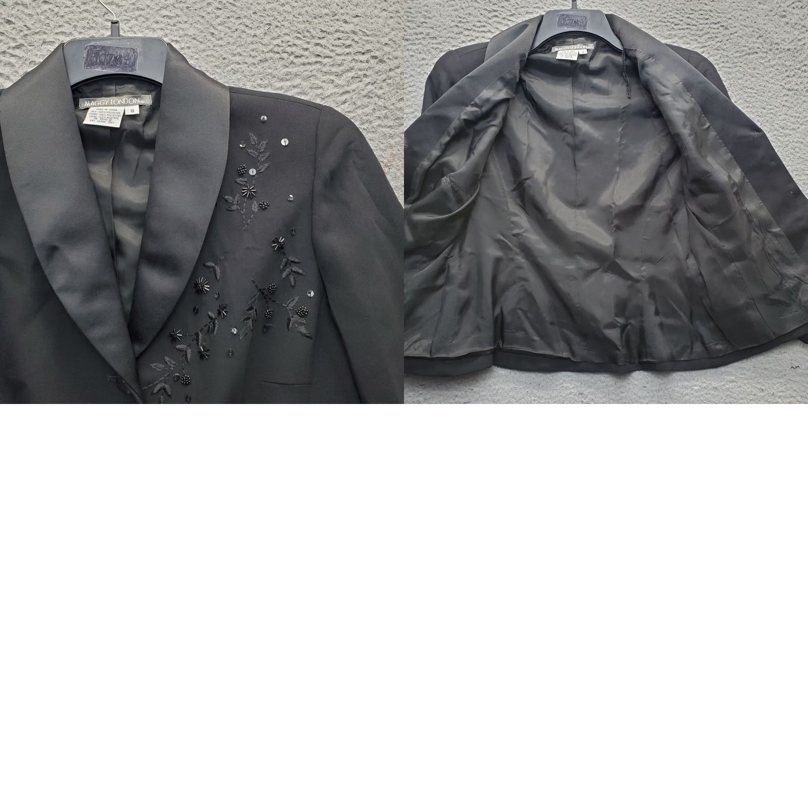 MAGGY LONDON Maggy London Blazer Womens Size 8 Black Delicate Beaded Embroidery Satin Shawl Lapel Blazer Size M / US 6-8 / IT 42-44 - 8 Thumbnail