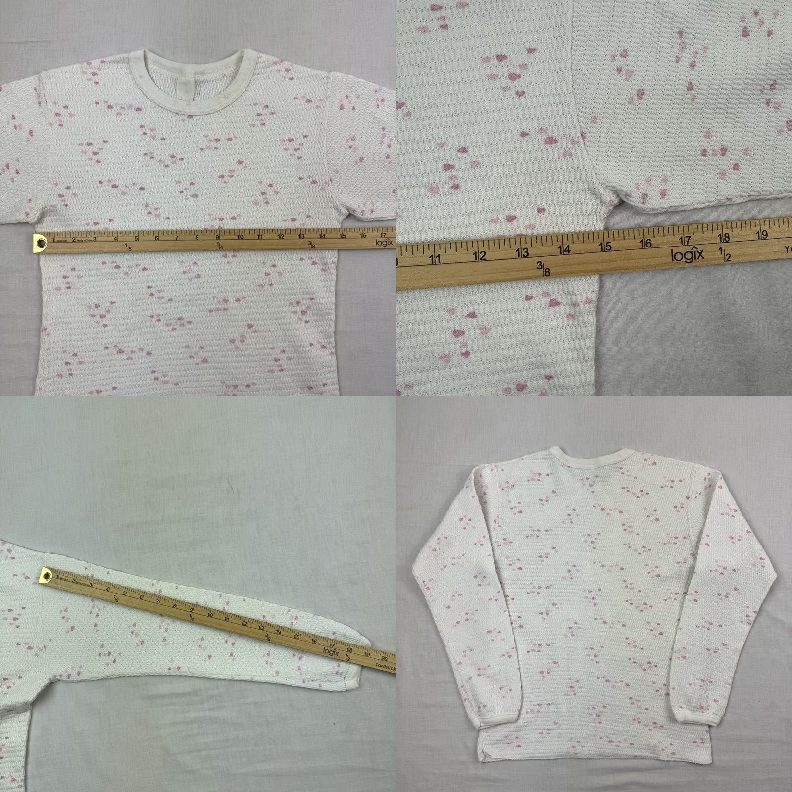 Vintage VINTAGE American Shirt Womens Small Crew Neck Long Sleeve Thermal Heart Printed 70s 80s Hipster Grunge White Cotton Slim Vintage Size S / US 4 / IT 40 - 8 Thumbnail