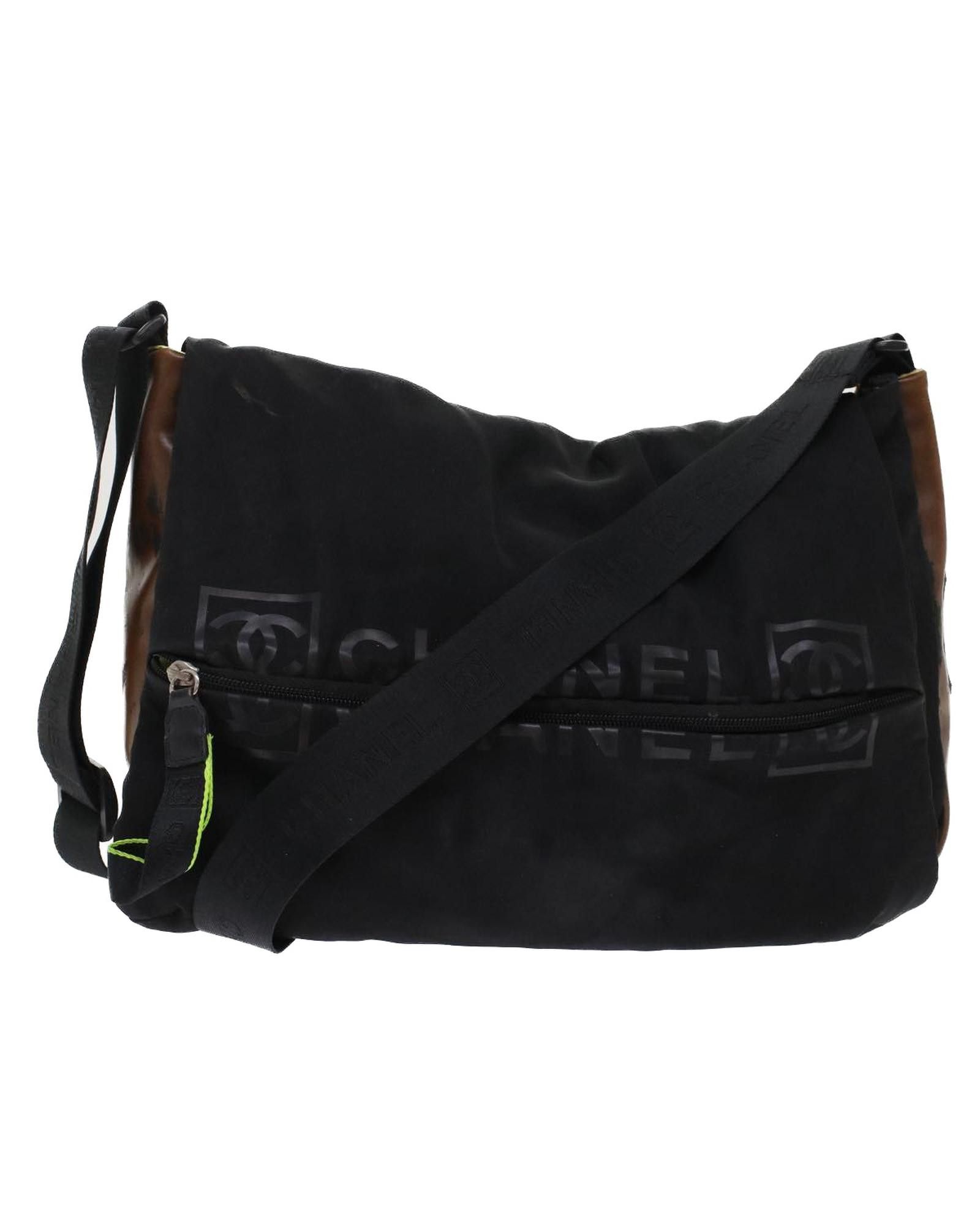 image of Chanel Black Nylon Shoulder Bag With Cc Logo By Italian Designer, Women's