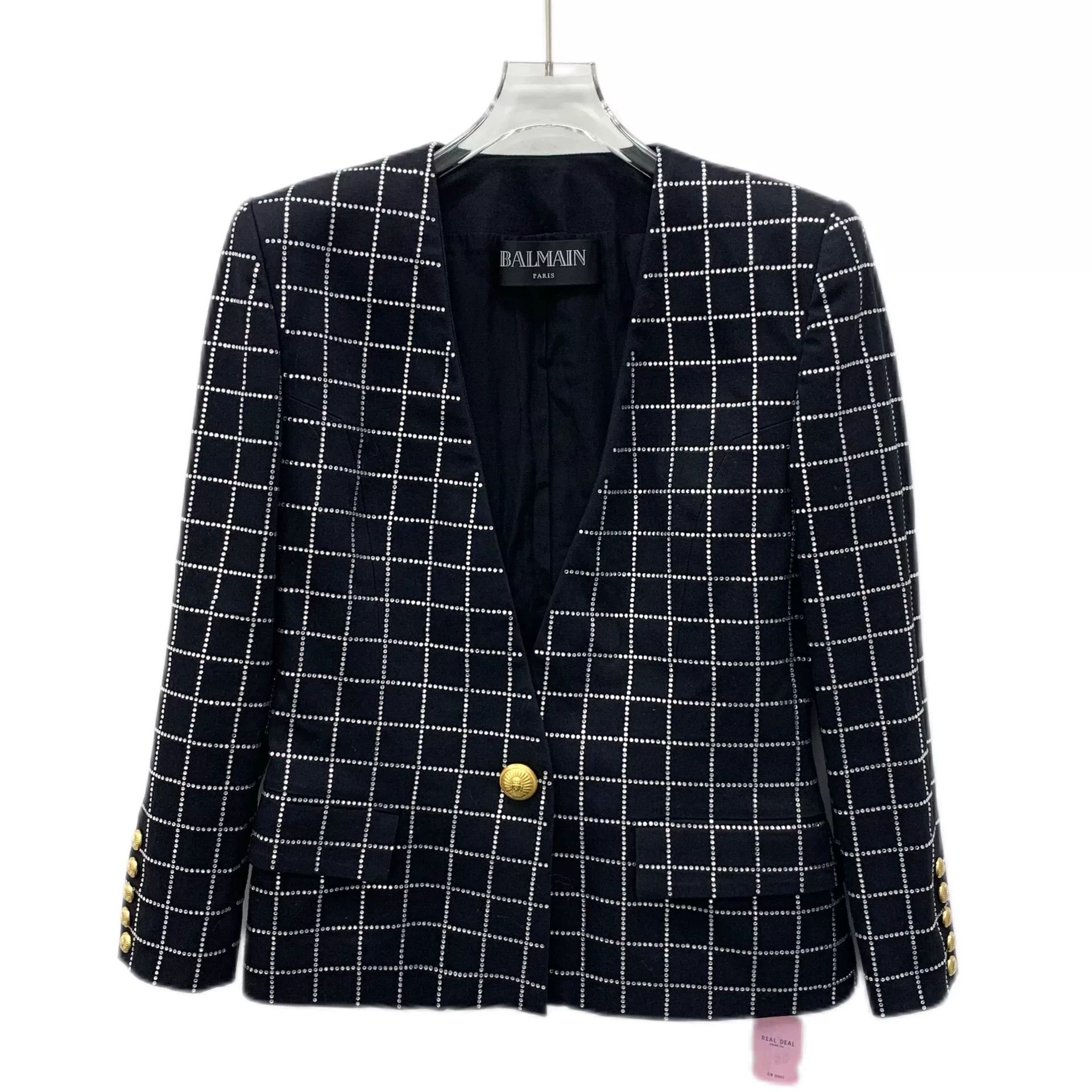 Balmain balmain black checkered v-neck blazer Size US M / EU 48-50 / 2 - 1 Thumbnail