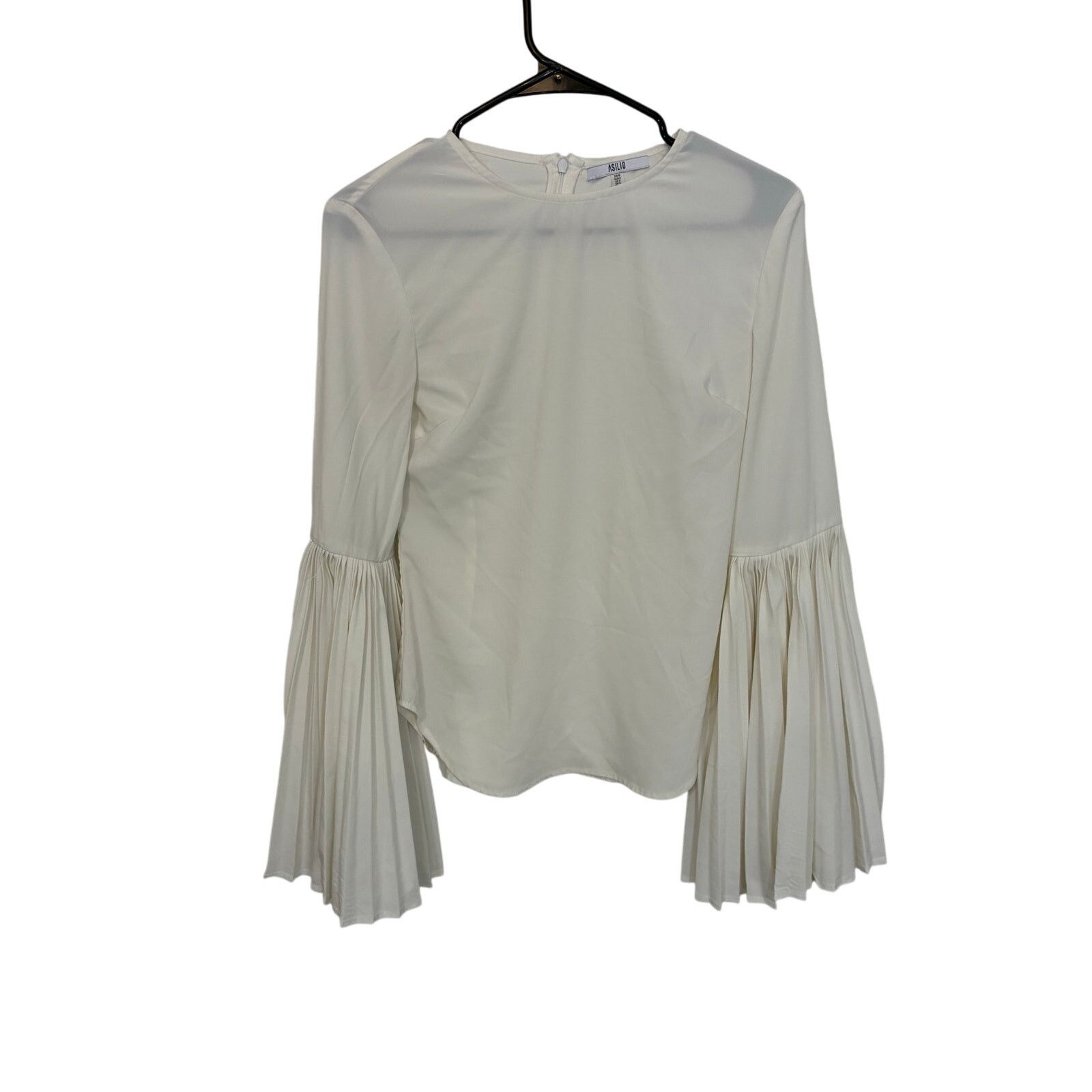 Asilio Built Of Glass Top White Long Pleat Sleeve Blouse XS