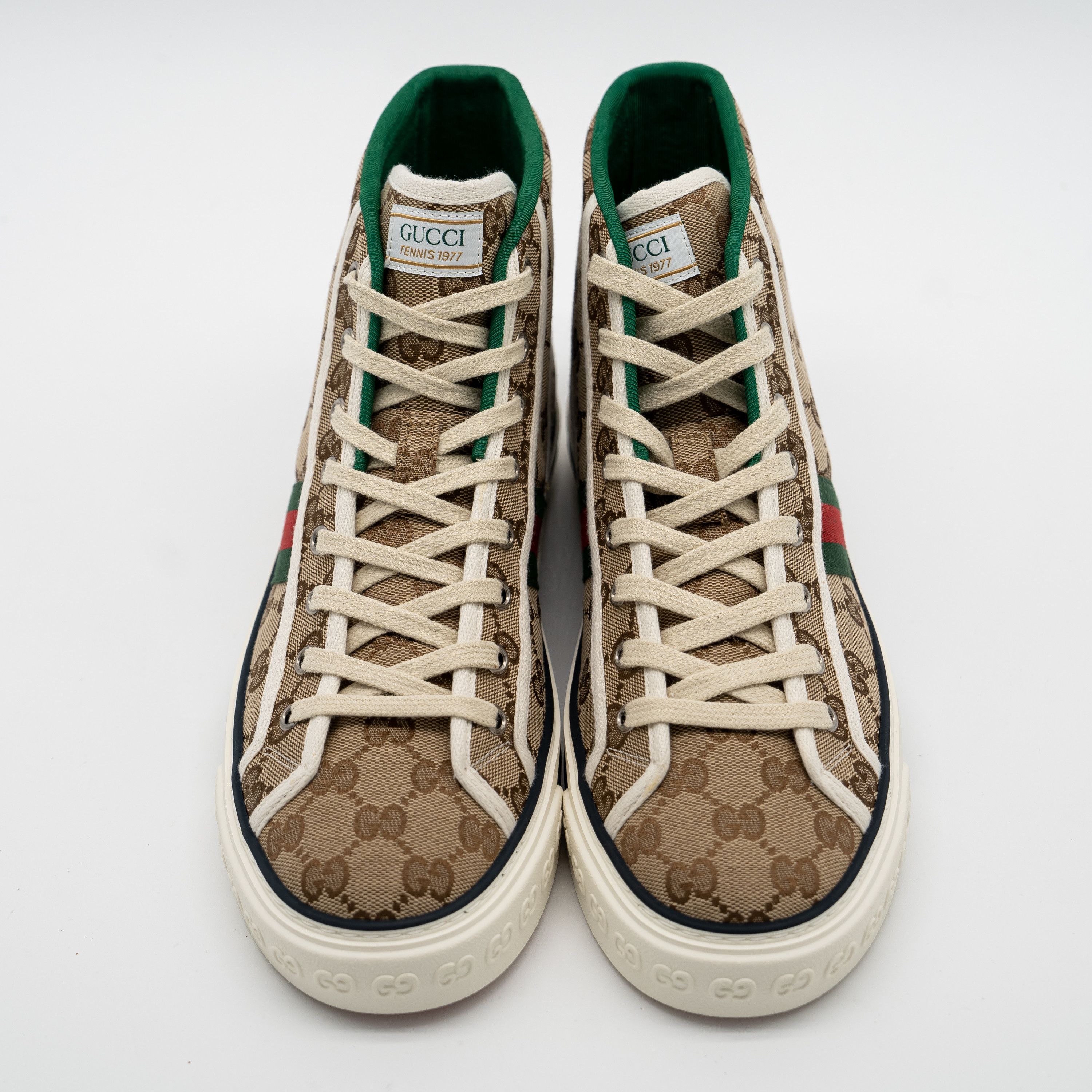 Gucci 42G Gucci GG Canvas Tennis 1977 Beige High Top Sneakers Size US 12 / IT 42 - 3 Thumbnail