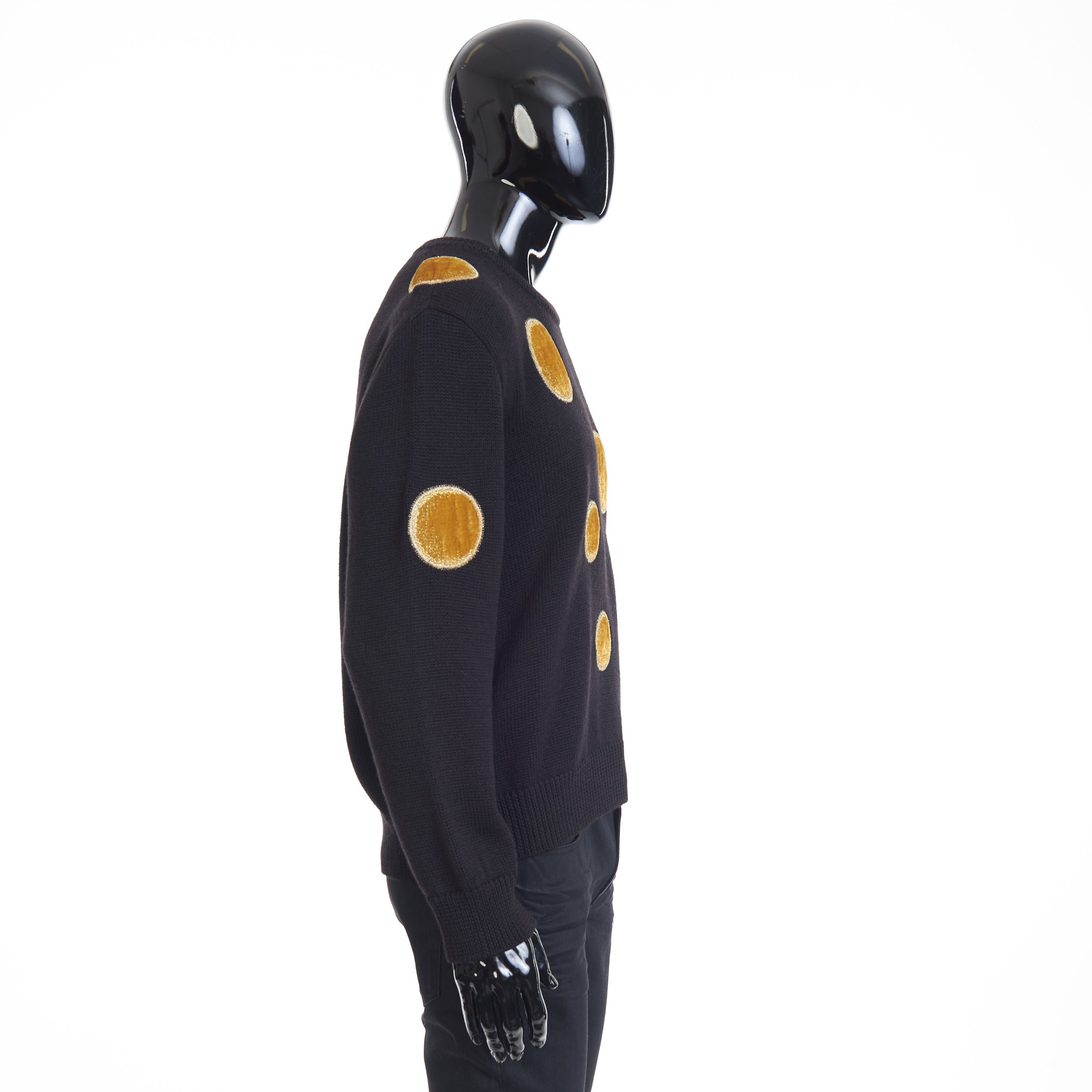 Celine Black Crew Neck Knit Sweater - Velvet Inserts, Wool Size US L / EU 52-54 / 3 - 7 Thumbnail