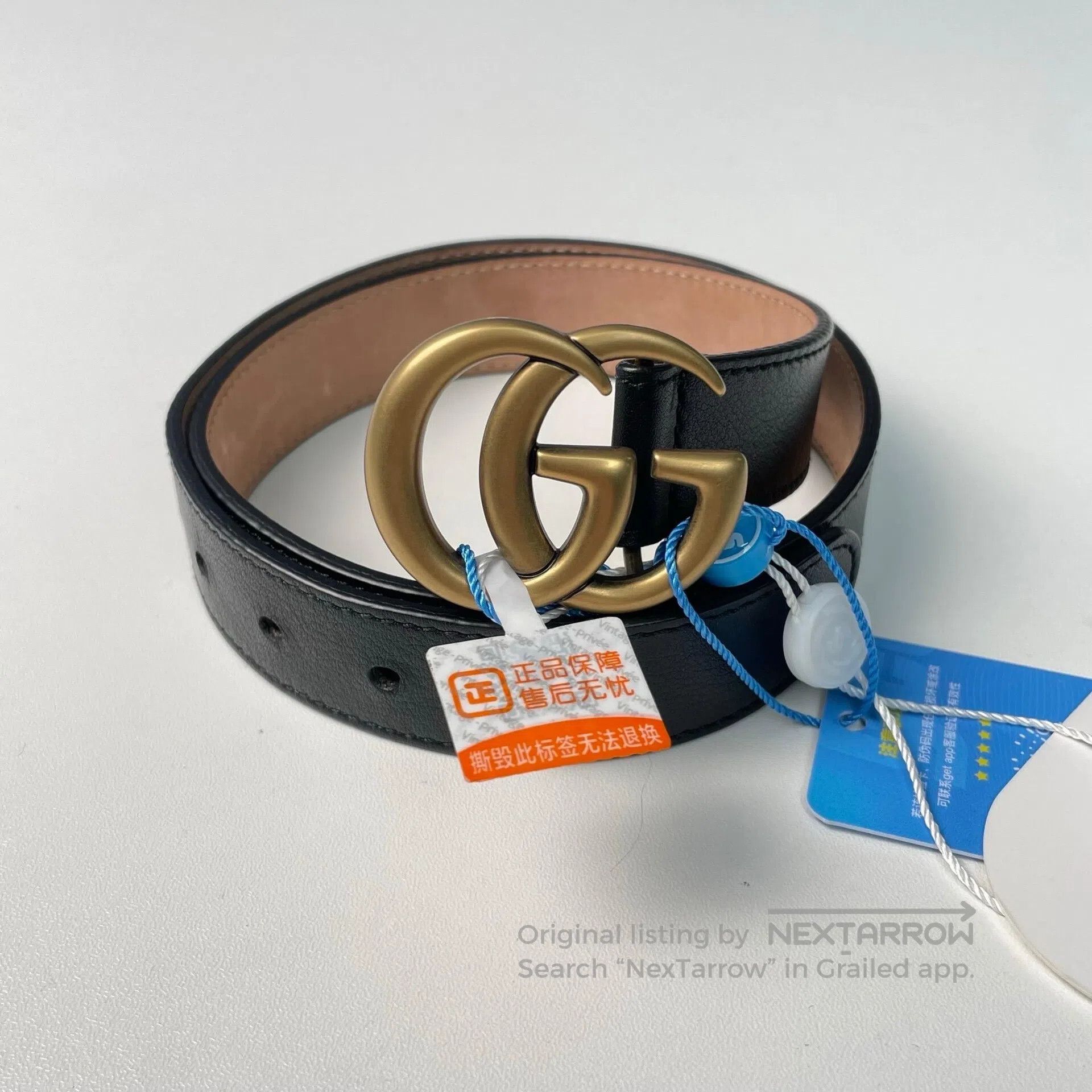 Gucci Guicci size 75 Black Gold Aged Metal Double G Belt| Size ONE SIZE - 1 Thumbnail