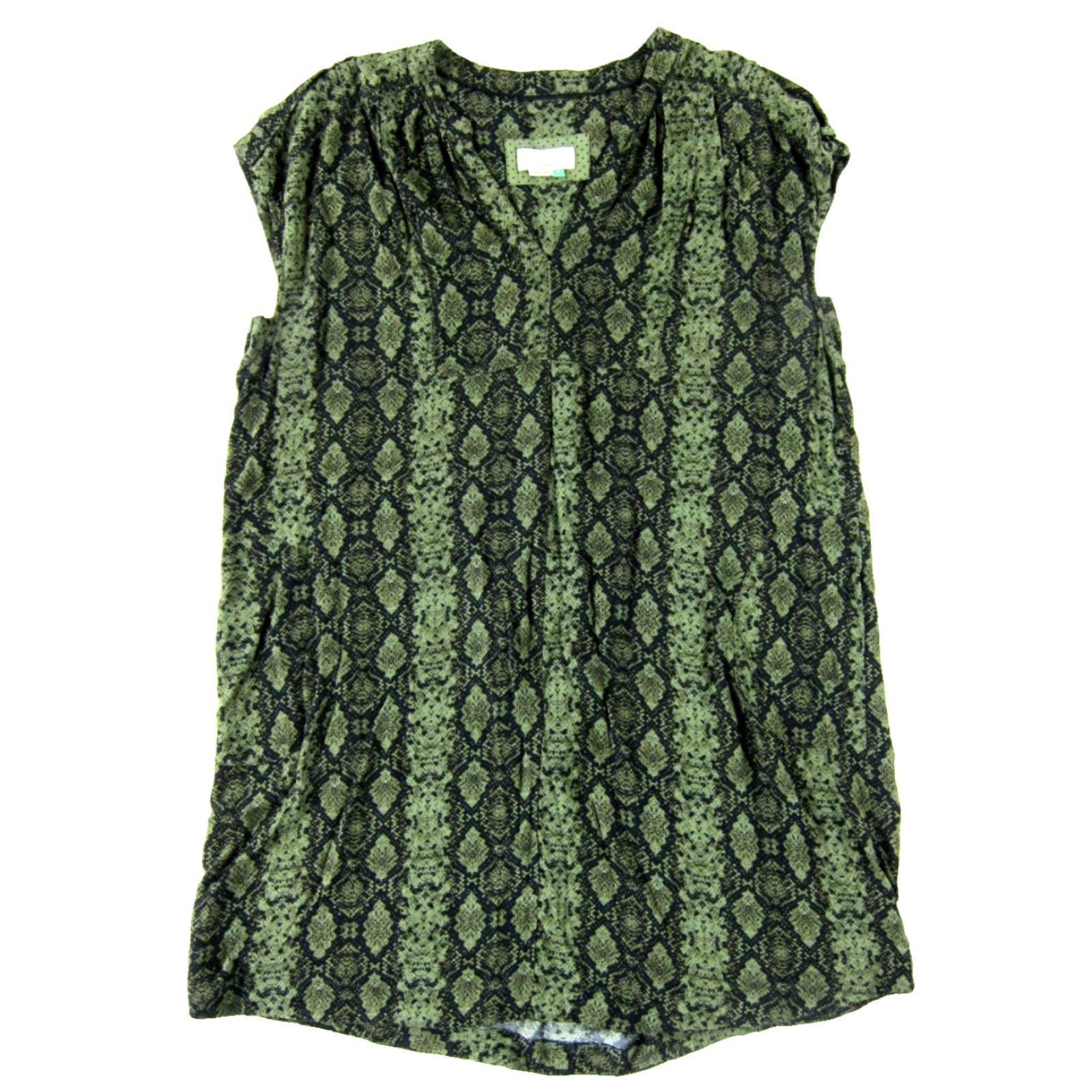 Anthropologie By Anthropologie Green Black Snake Short Sleeve Pocket Tunic Smock Dress 2X Size XXL / US 16-18 / IT 52-54 - 2 Thumbnail