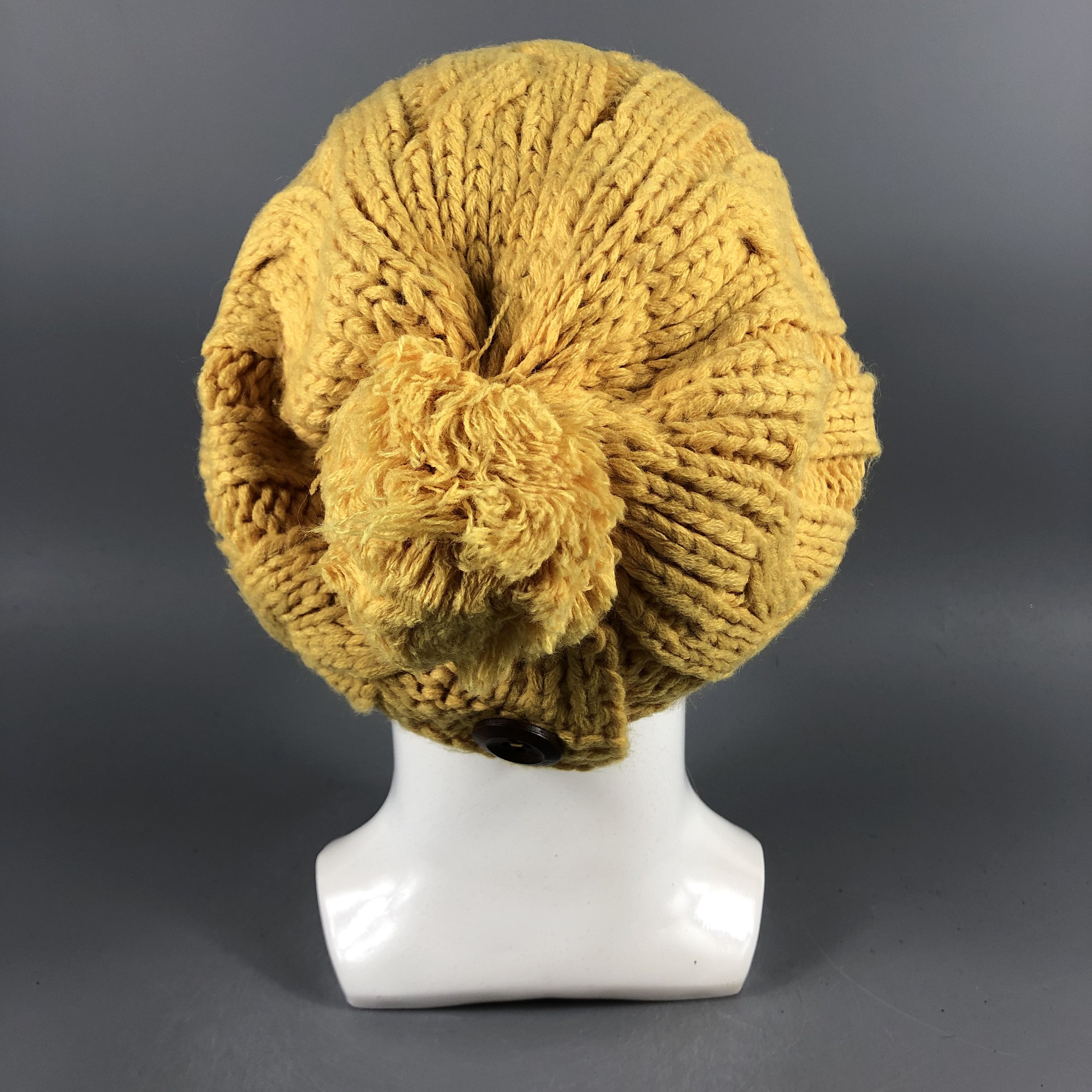 Vintage Womens Unknown Cable Knit Yellow Beanie Snow Cap -D1301 Size ONE SIZE - 3 Thumbnail