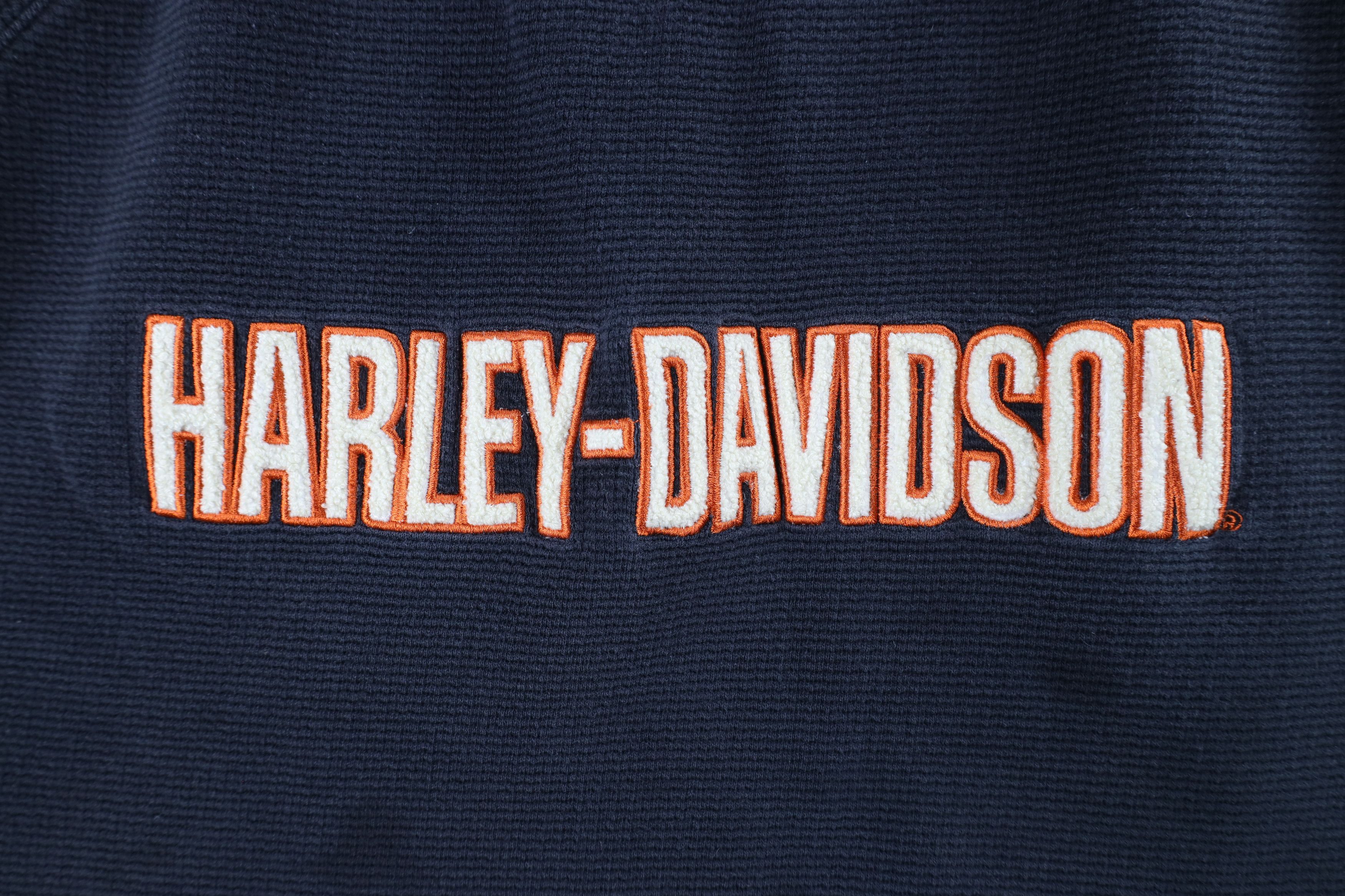 Harley Davidson × Vintage Vintage 90s Harley Davidson Waffle Knit Long Sleeve T-Shirt Size US XL / EU 56 / 4 - 5 Thumbnail