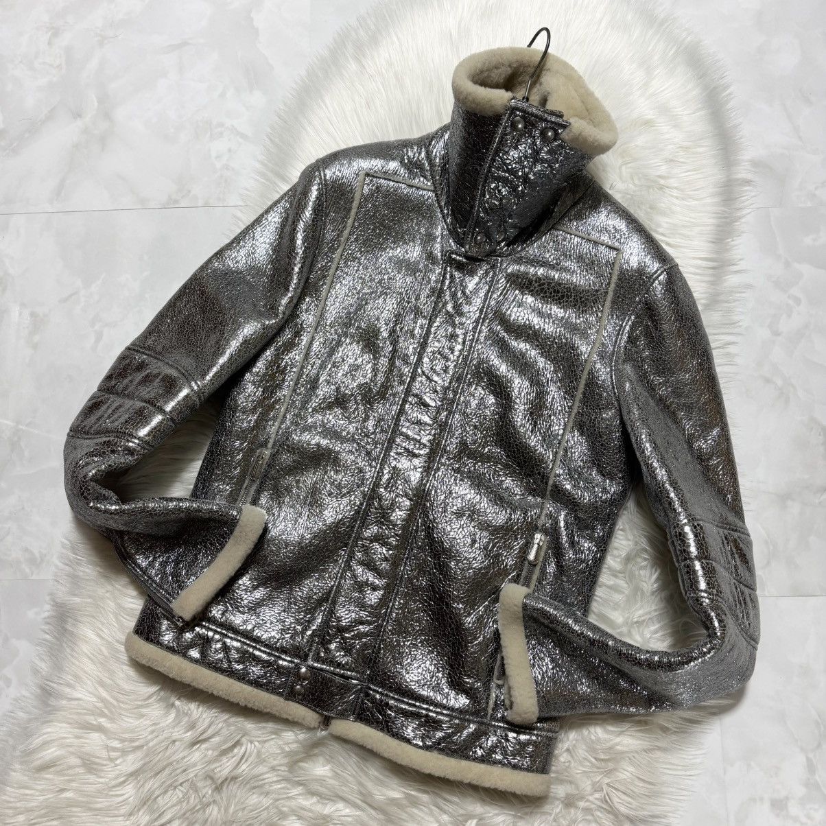 Bottega Veneta RARE Bottega Veneta Shearling Metallic Leather Biker Jacket Size US M / EU 48-50 / 2 - 7 Thumbnail
