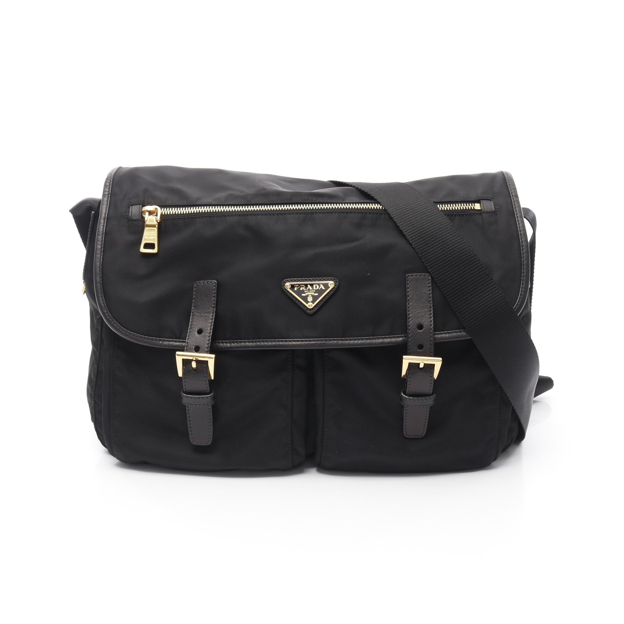 Prada Prada Vela Shoulder Bag Nylon Saffiano Leather Black Size ONE SIZE - 1 Thumbnail