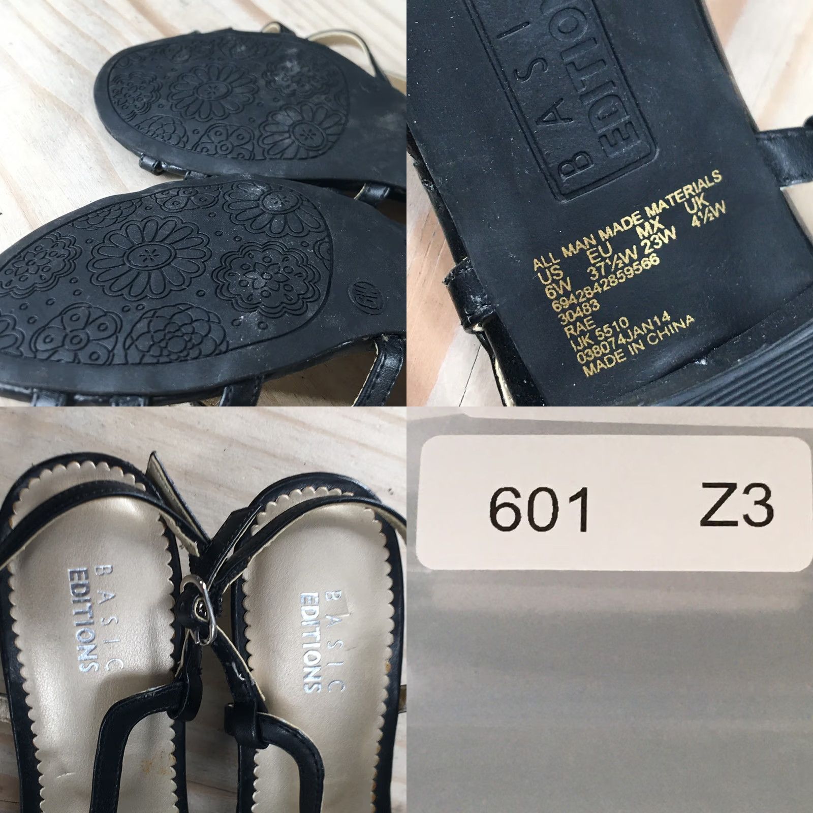 Basic Editions Basic Editions Sandals Rae Slingback Strappy Black Faux Leather 6 Wide Womens Size US 6 / IT 36 - 9 Thumbnail