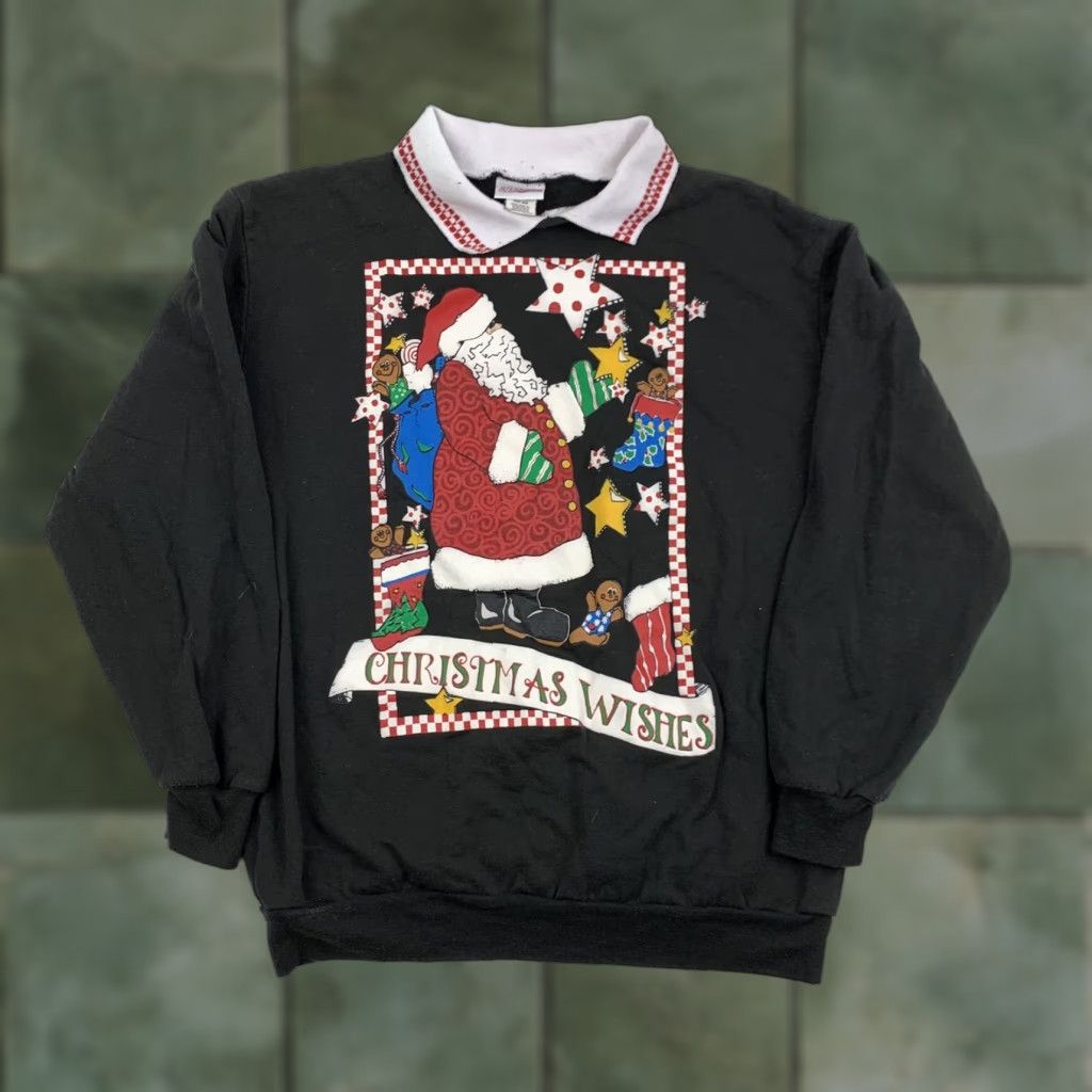 Vintage Vintage Holiday Time Christmas Sweatshirt Womens Medium Black Wishes Size M / US 6-8 / IT 42-44 - 1 Thumbnail
