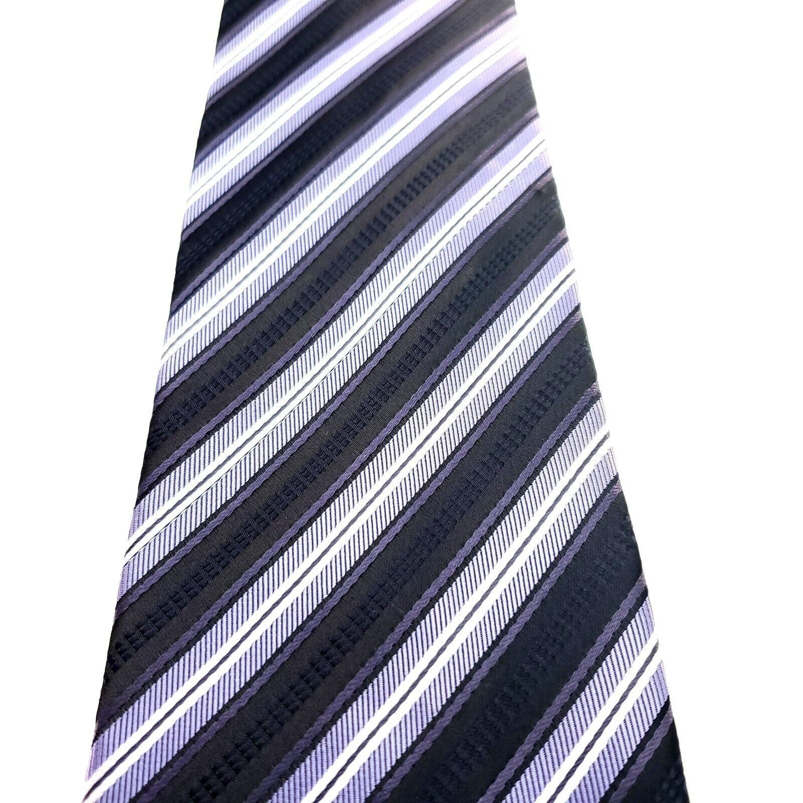 Stafford Stafford Essentials Polyester Tie Black Purple Woven Striped Size ONE SIZE - 2 Thumbnail