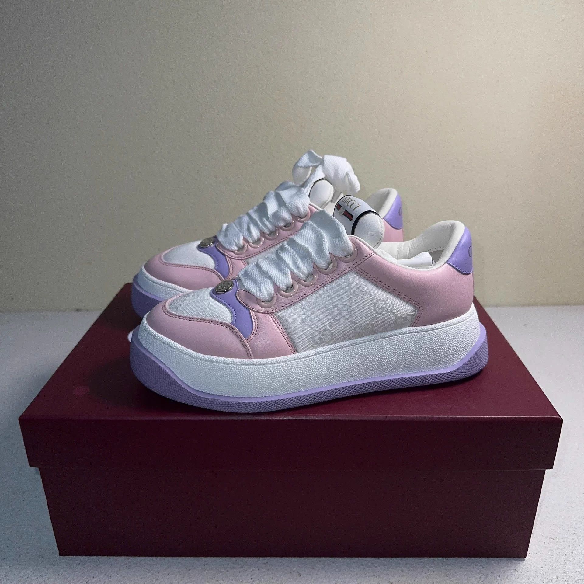 Gucci GUCCI Screener Women's Pink Purple Low-Top Sneakers Size US 5.5 / IT 35.5 - 1 Thumbnail