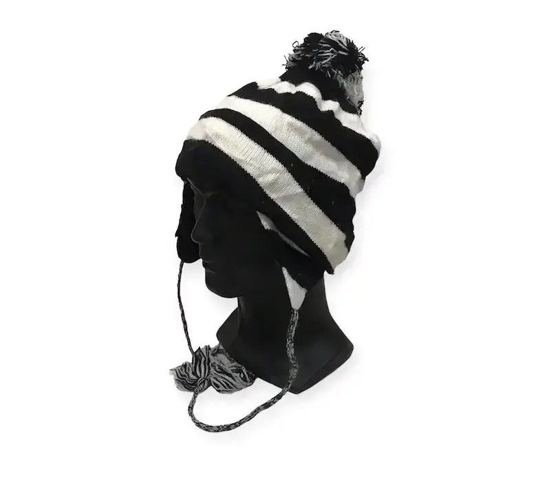 Japanese Brand Japanese Brand Stripe Jail Earflap Beanie Hat Size ONE SIZE - 1 Thumbnail