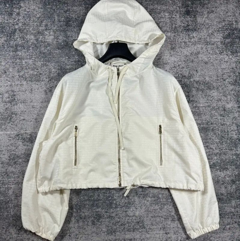 Miu Miu Miu Miu White Women's Cropped Windbreaker Jacket 0089 Size M / US 6-8 / IT 42-44 - 1 Thumbnail